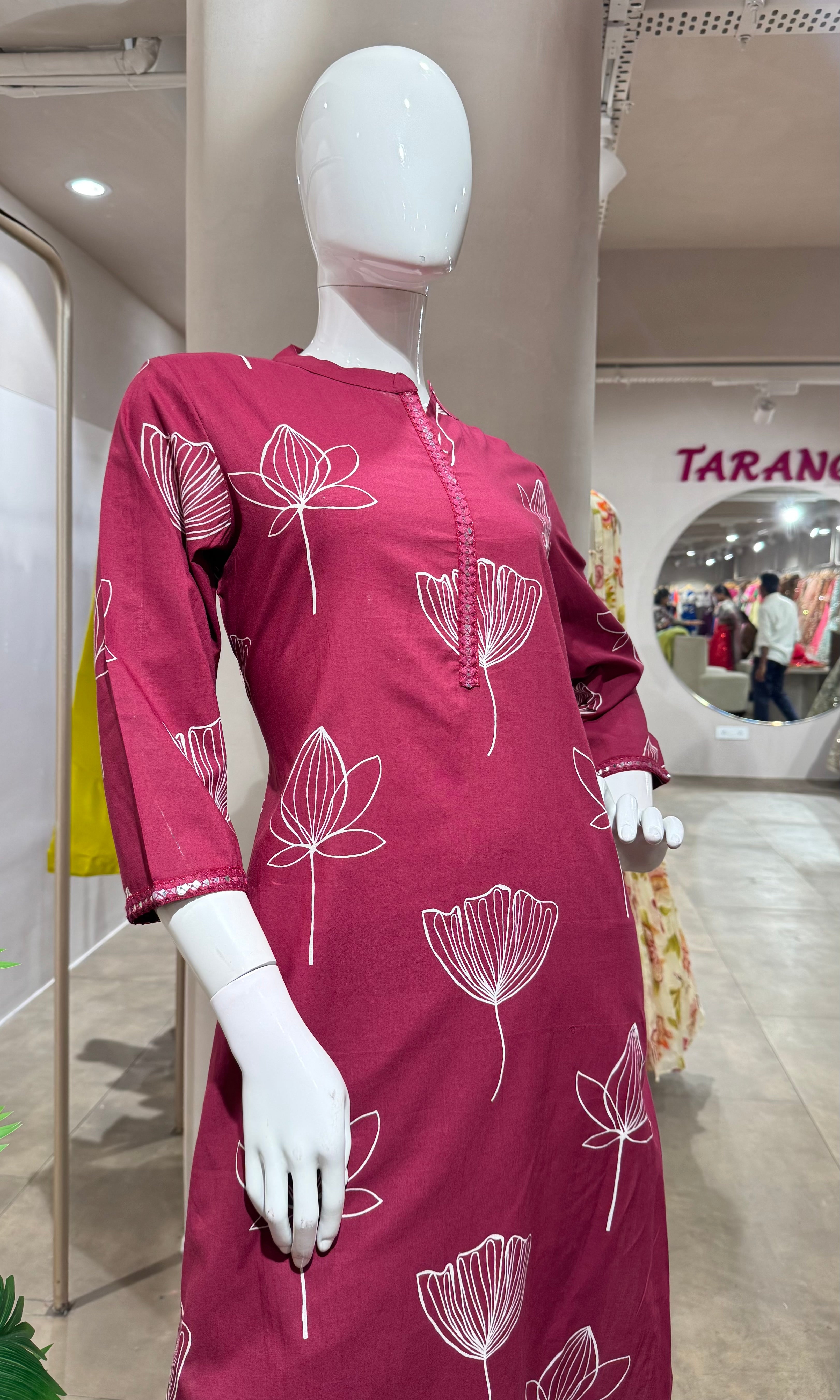 MAROON FLORAL KURTI WITH BOTTOM