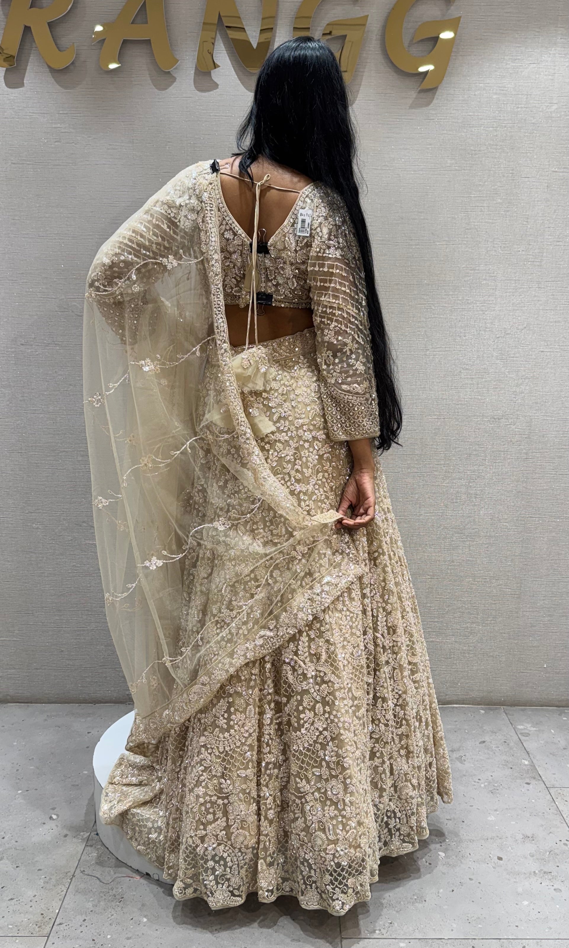 Ivory Net Sequin Embroidered Lehenga Set