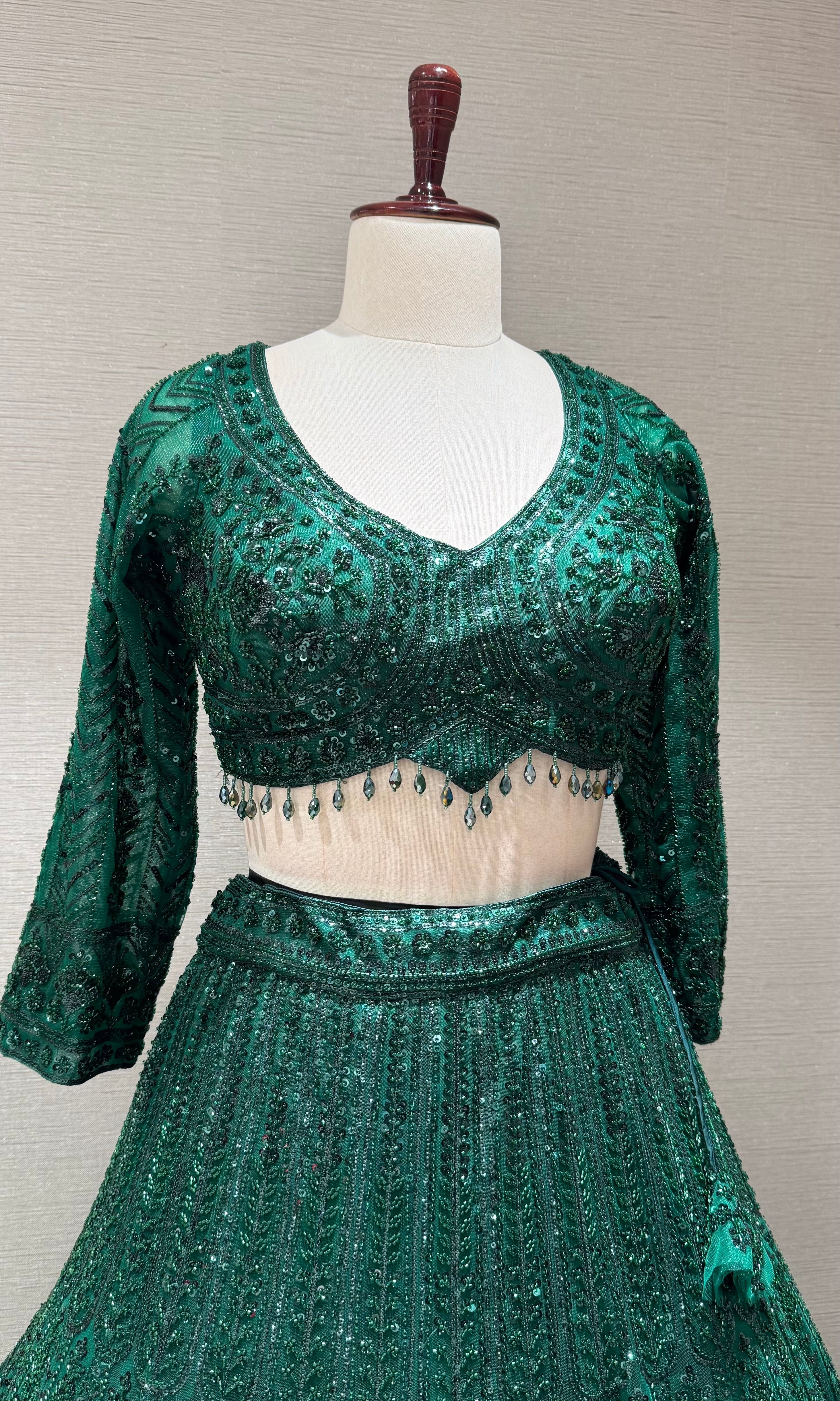 Dark Green Embellished Lehenga Choli Set