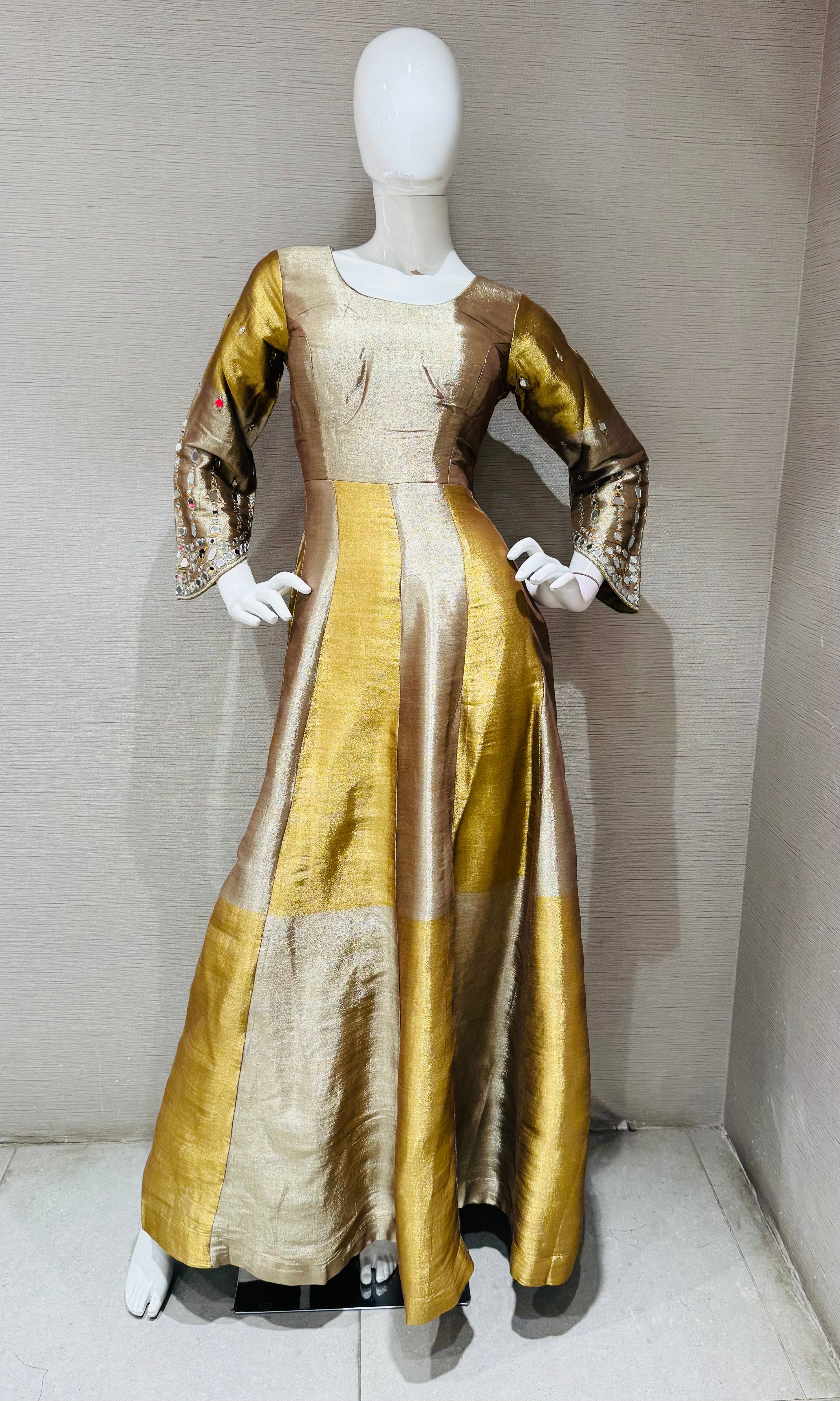 Gold and Silver Beagh Fusion Anarkali with coat