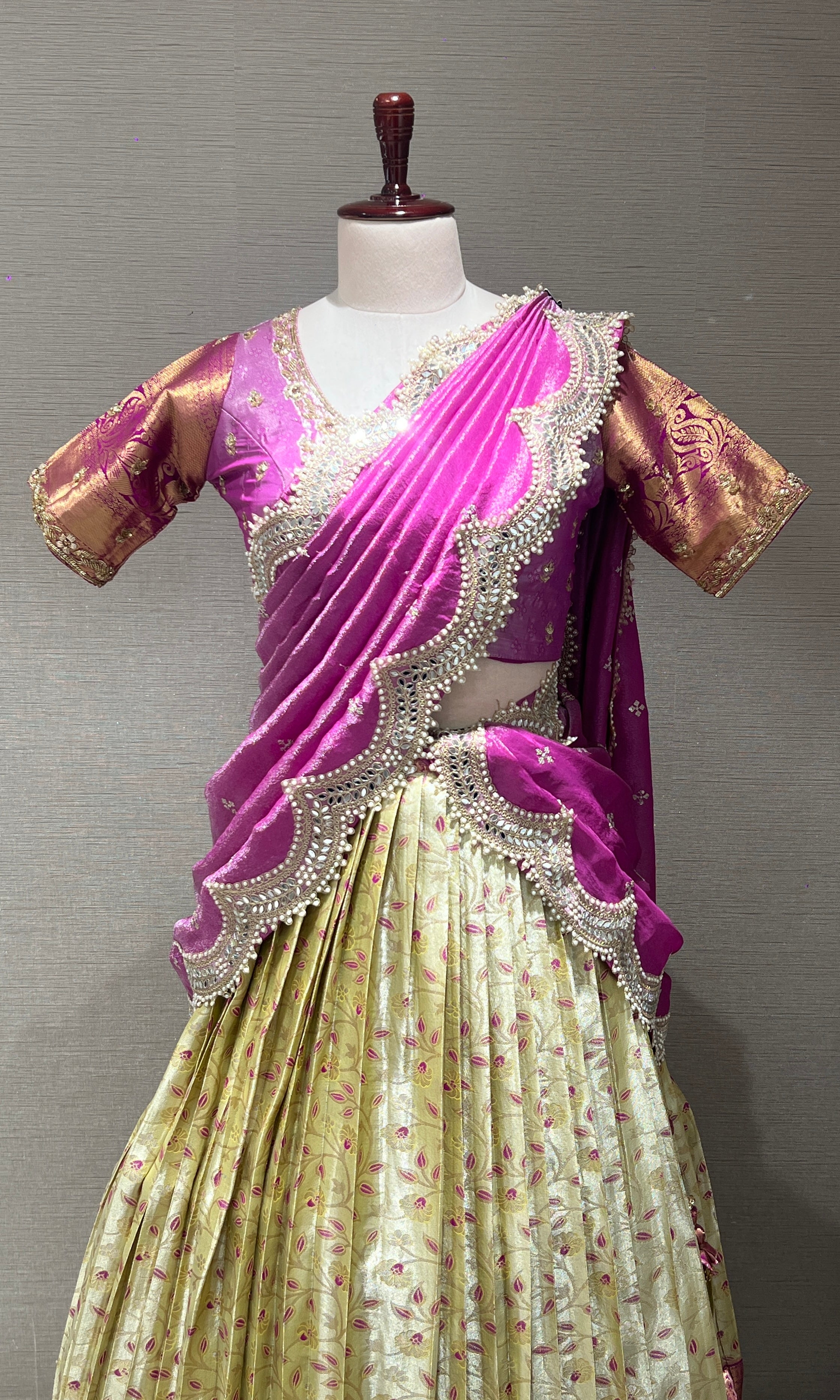 PINK Banarasi LEHENGA with CREAM Floral Weave
