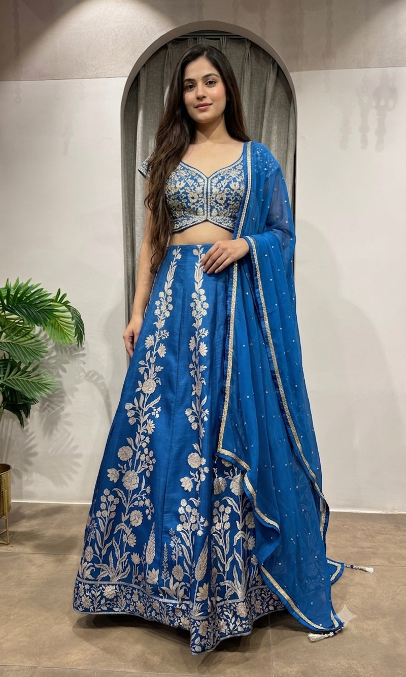 BLUE EMBROIDERED BANARASI lehenga