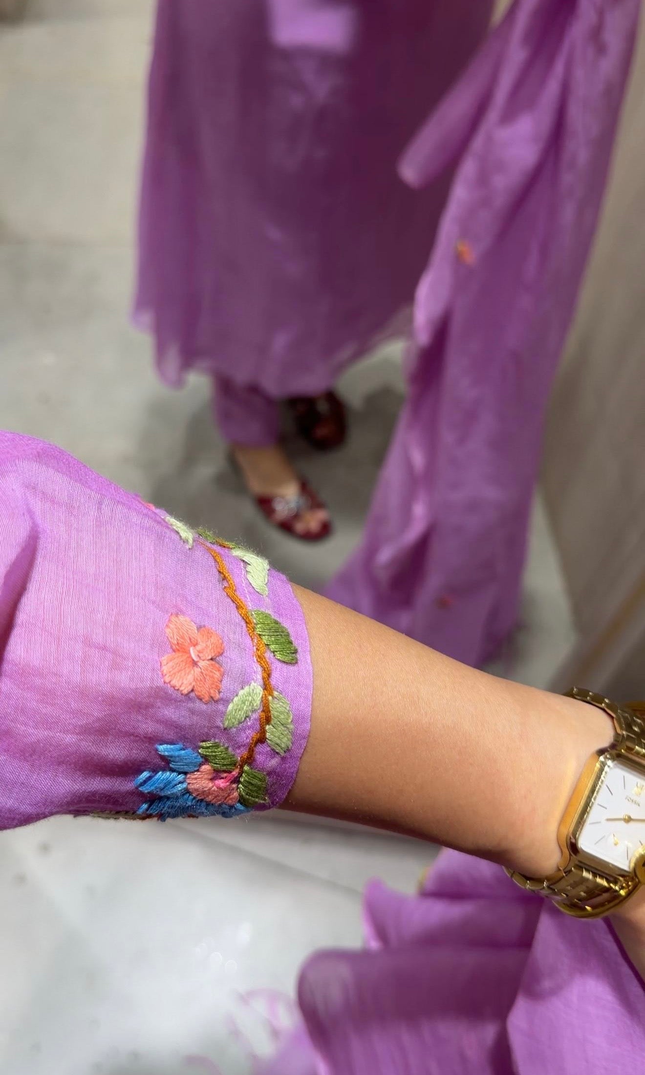 Lavender FLORAL MUL CHANDERI kurta set