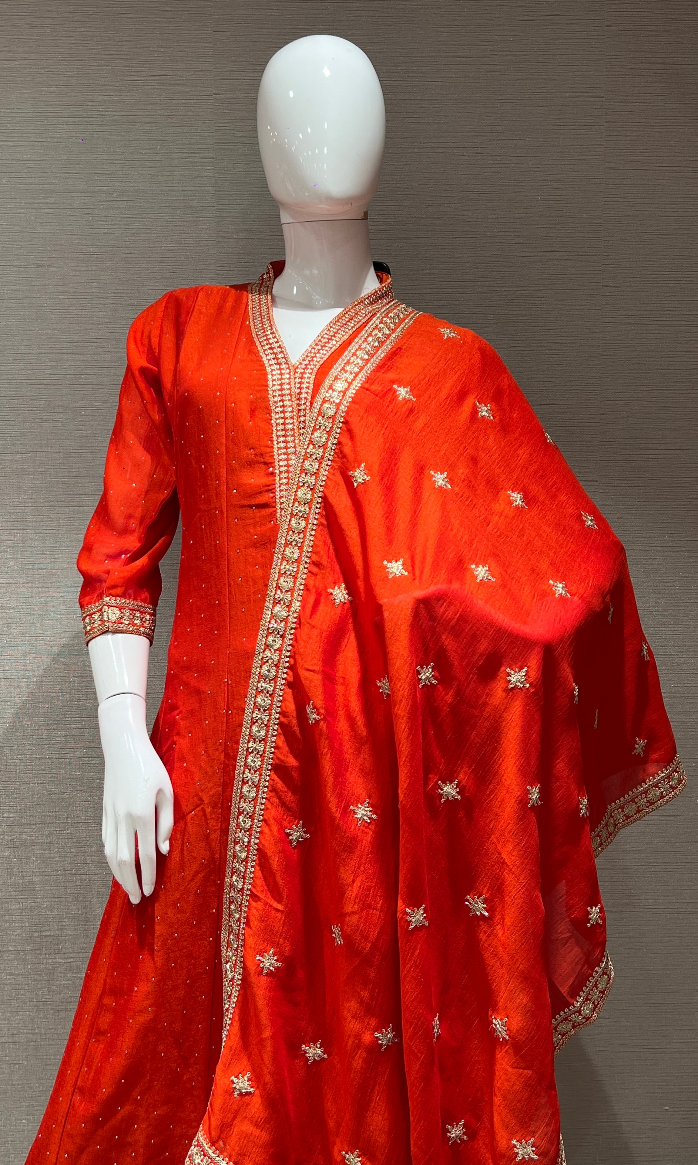 Orange EMBROIDERED ANARKALI KURTA SET
