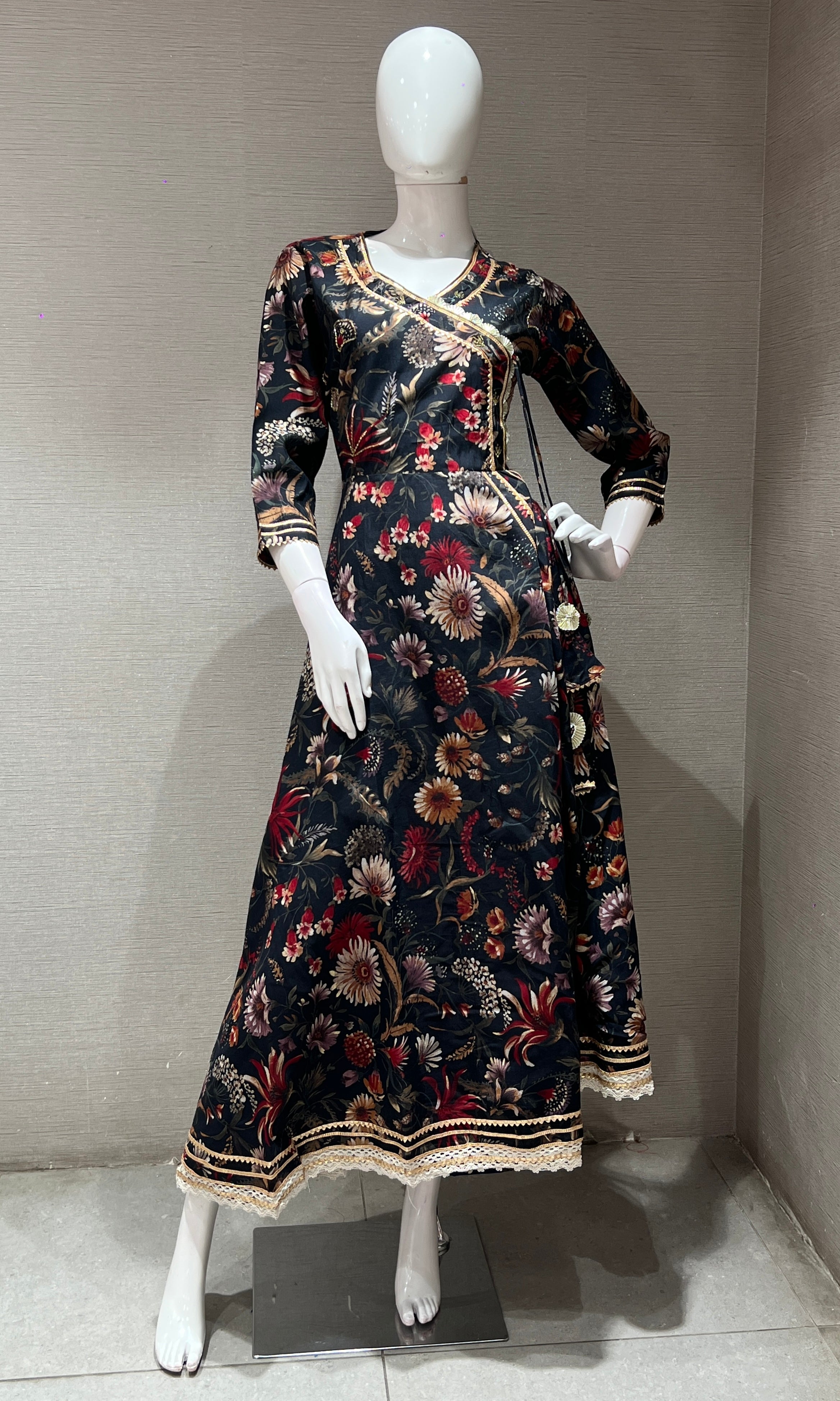 Black A LINE FLORAL kurta set