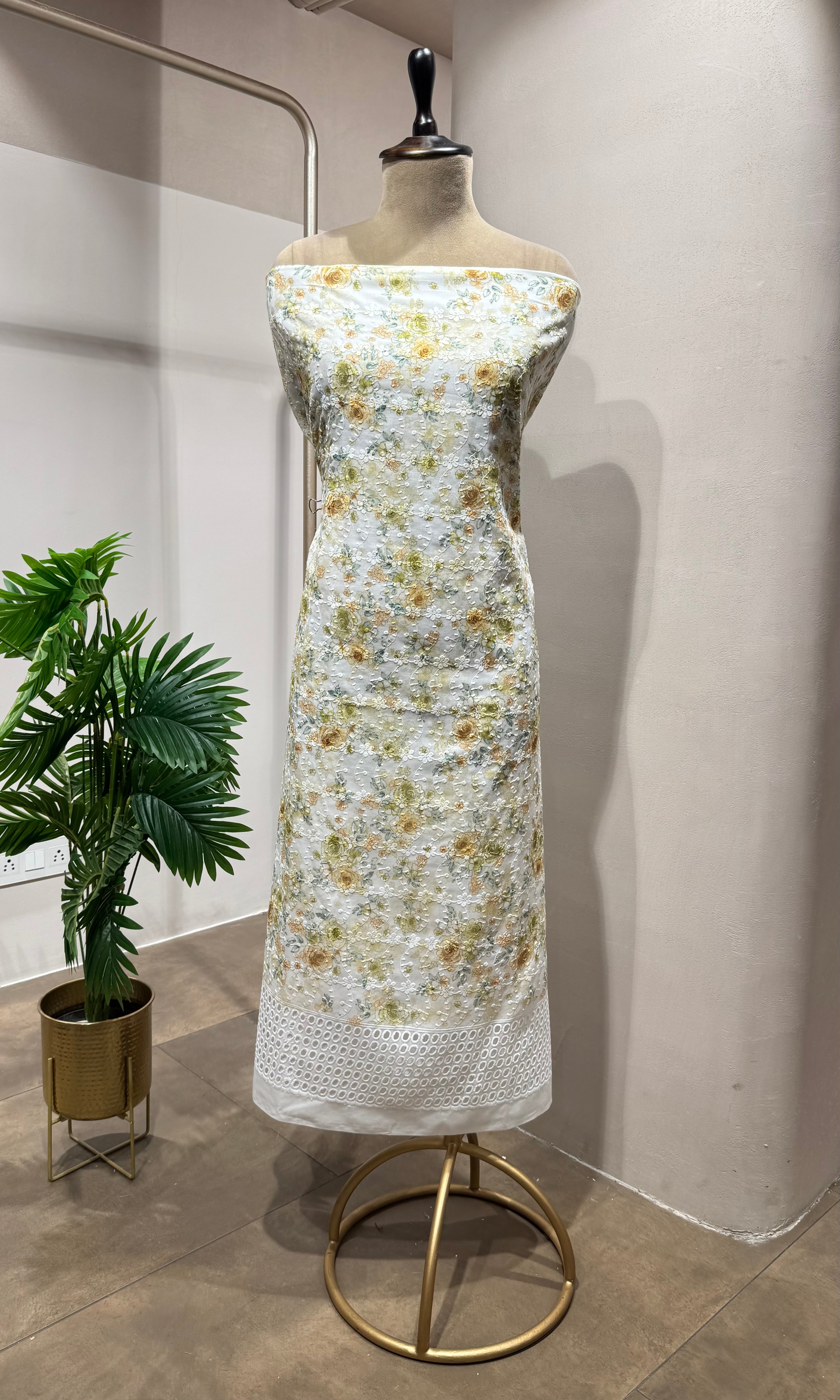 GREEN Floral Chikankari DRESS MATERIAL