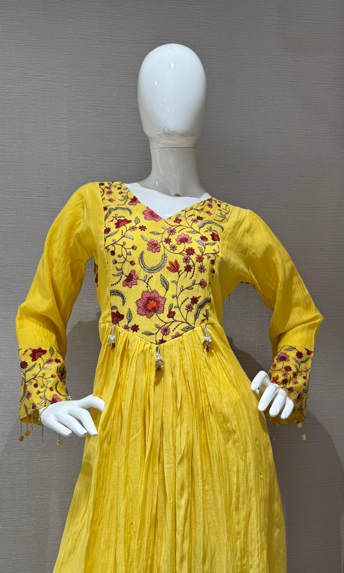 Yellow Floral Embroidery Cotton Kurta Set with dupatta