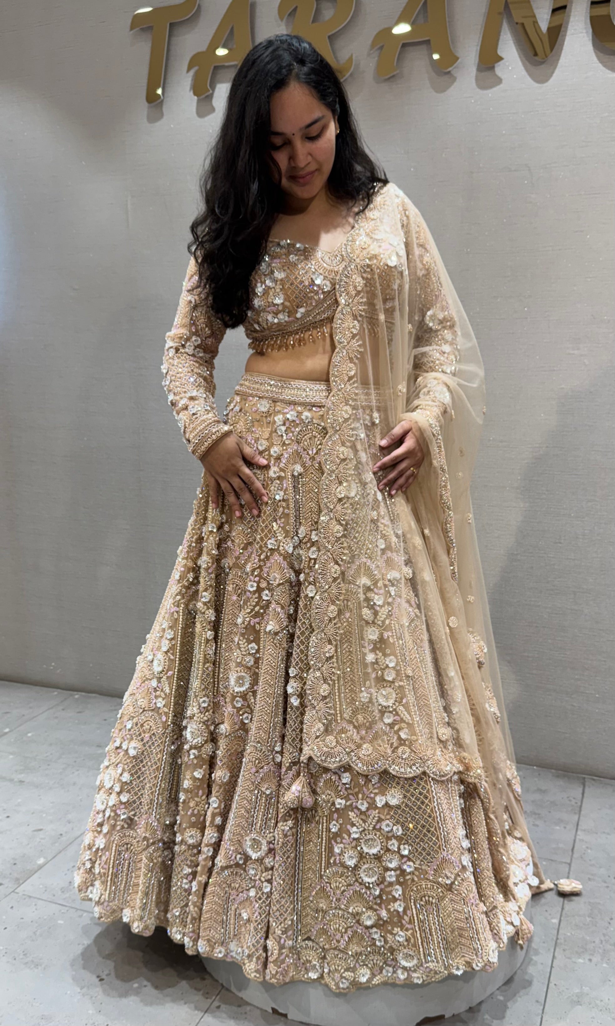 Chikoo Shimmering Ivory Crystal Bridal lehenga