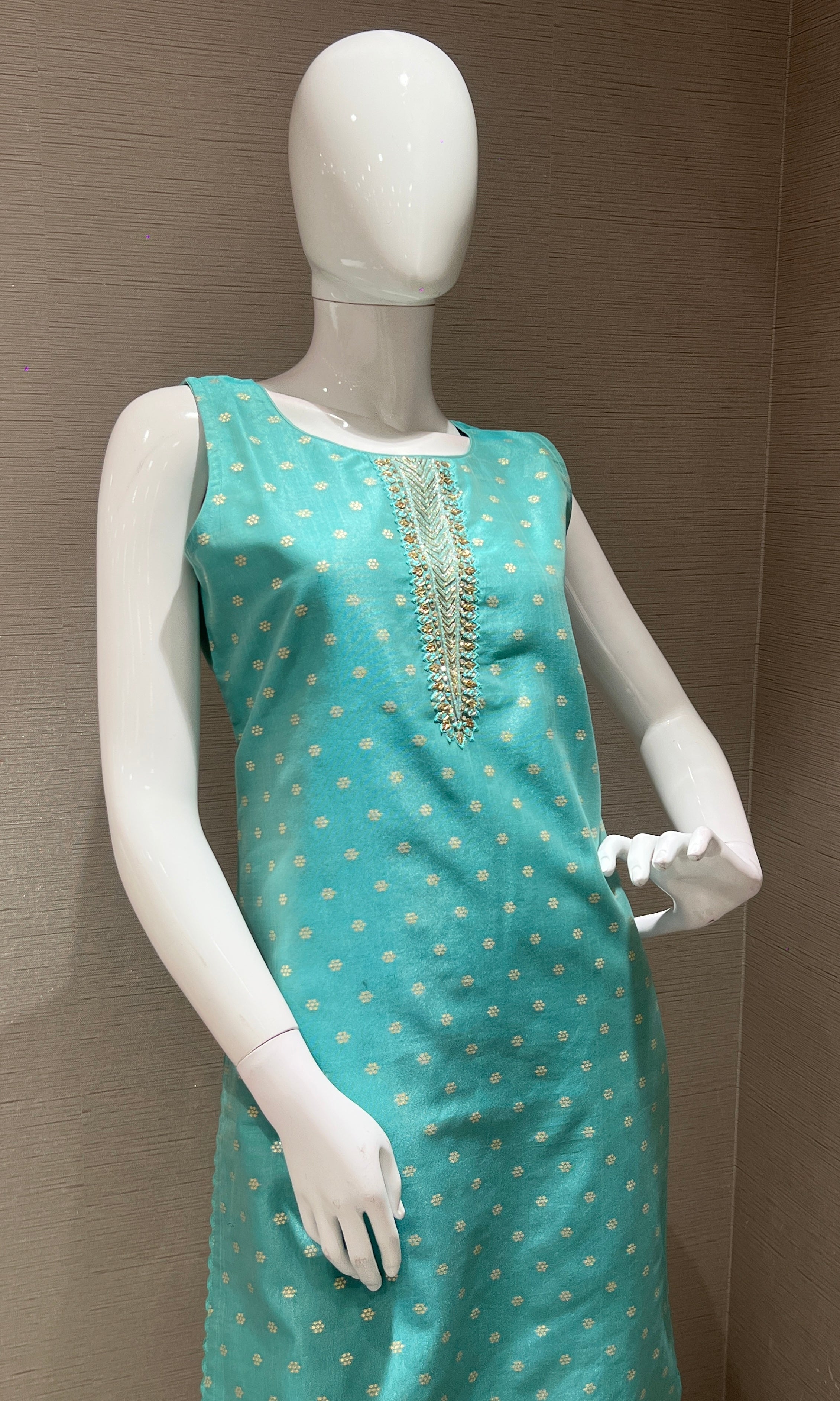 Sea green kurta set with floral print dupatta
