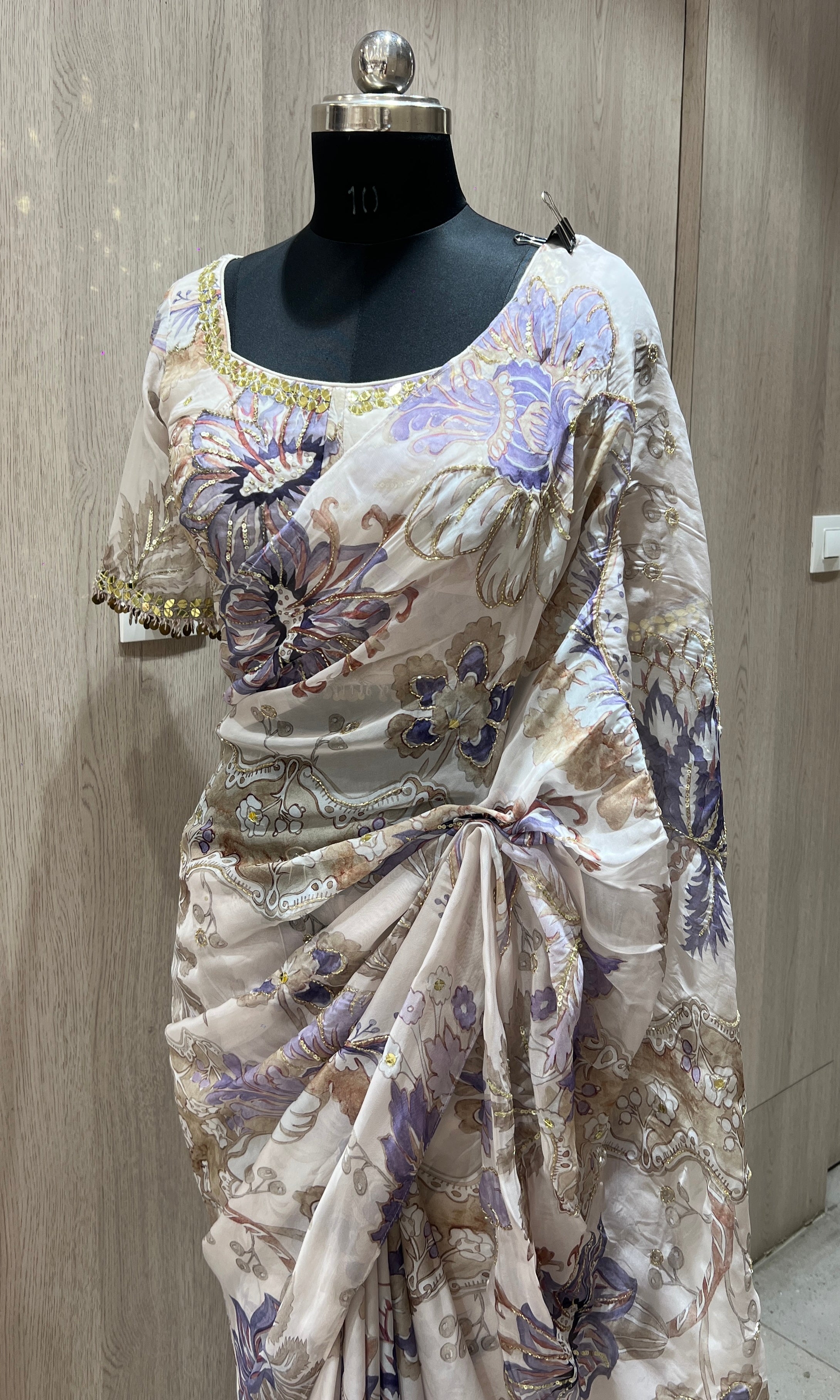 Grey saree with ready blouse