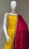 Mustard kurta set with Contrast Dupatta