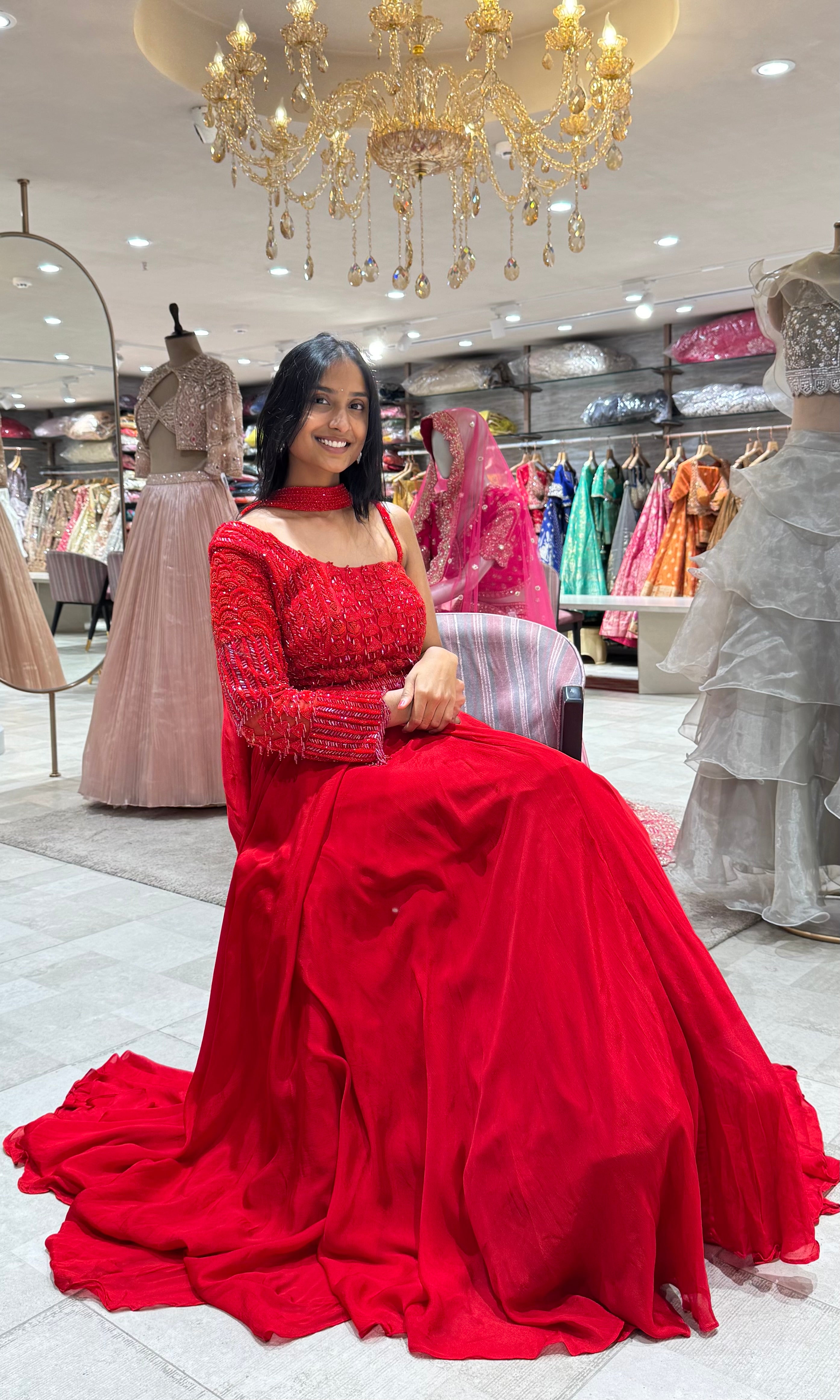 Red EMBELLISHED LEHENGA