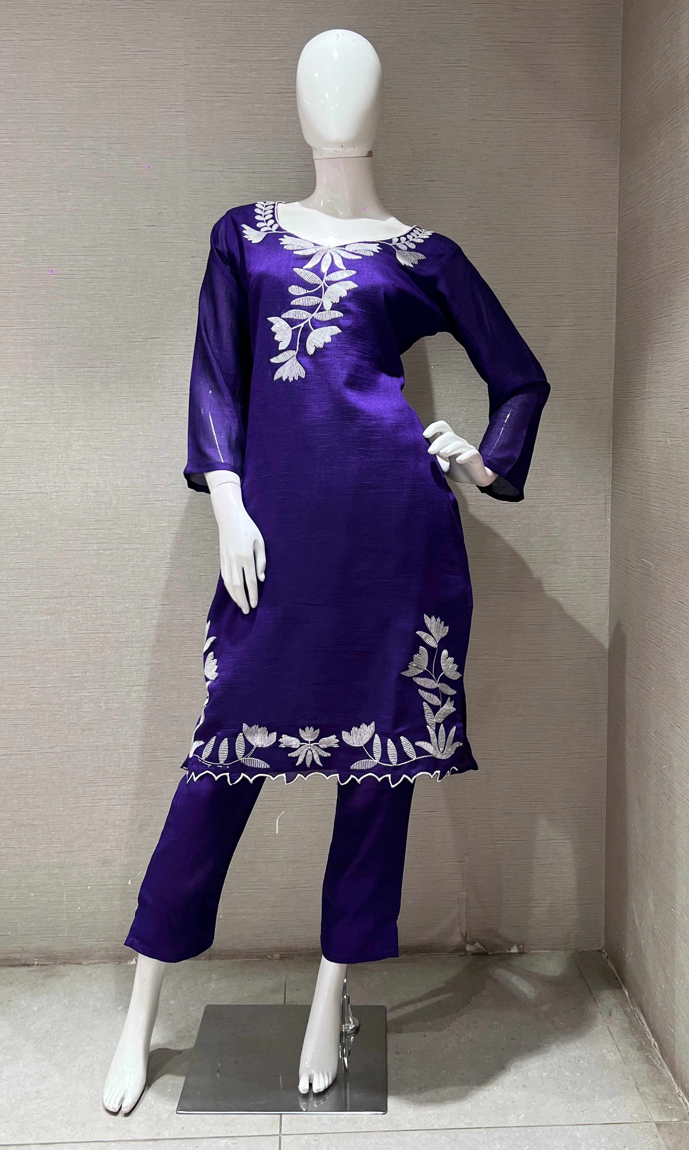 PURPLE FLORAL PRINTED KURTA SET
