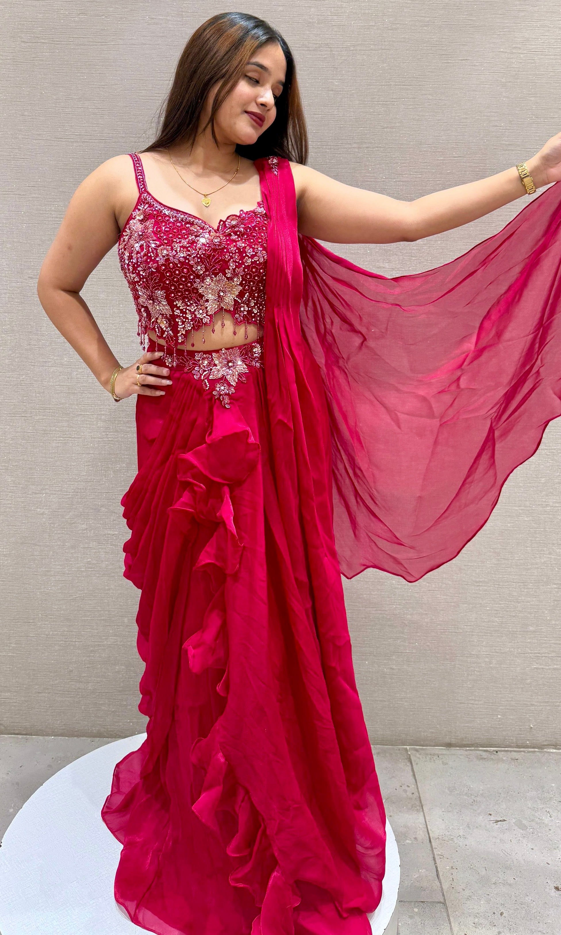Red one minute saree