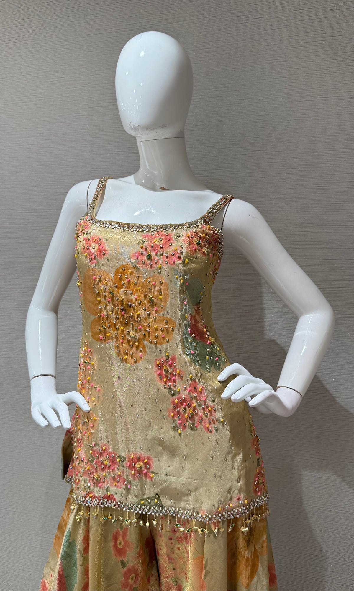 GREEN Art Silk Multicolor Floral Printed Sharara Set