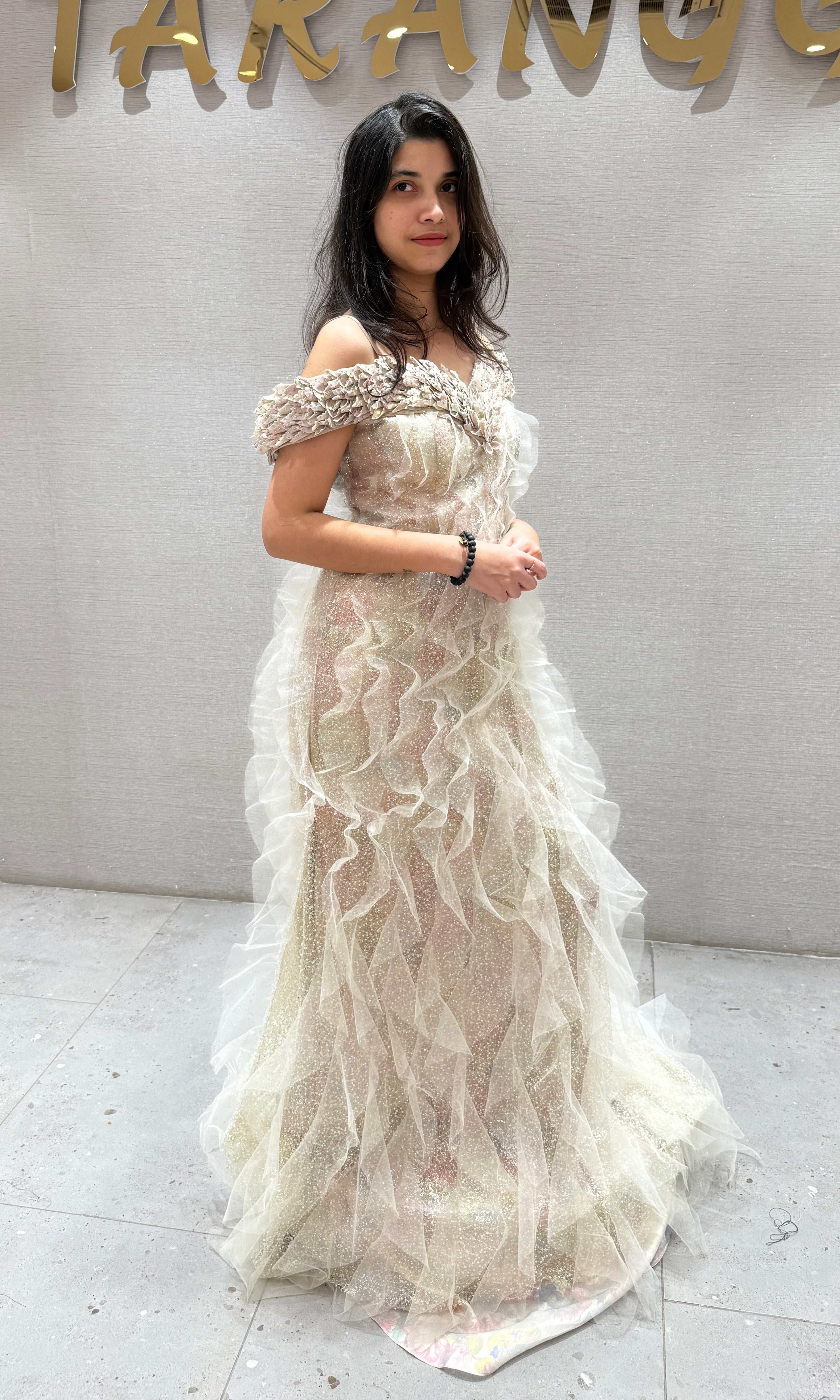 Fawn Golden Ruffle Layered Gown