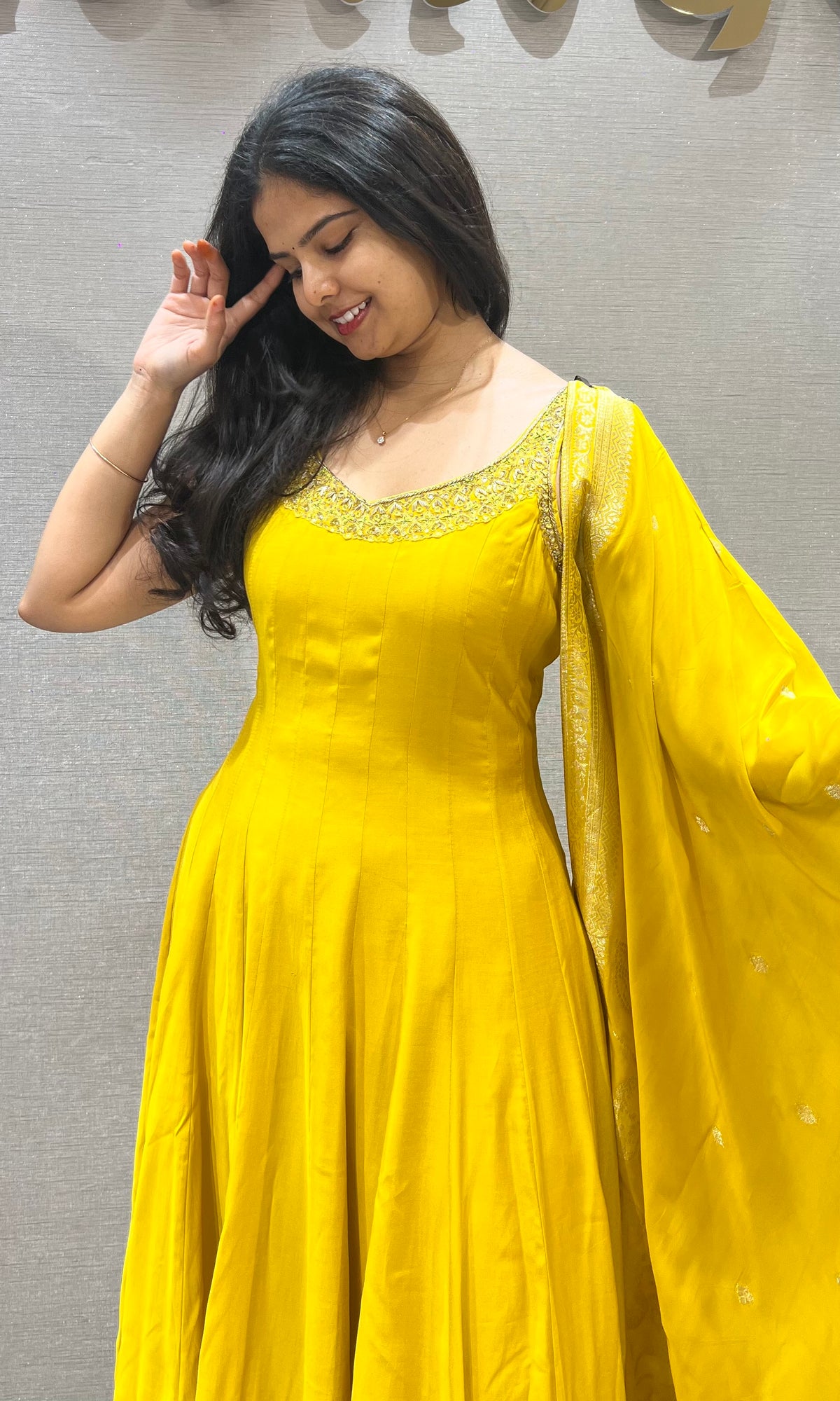 Vibrant Yellow silk Anarkali with Matching Dupatta