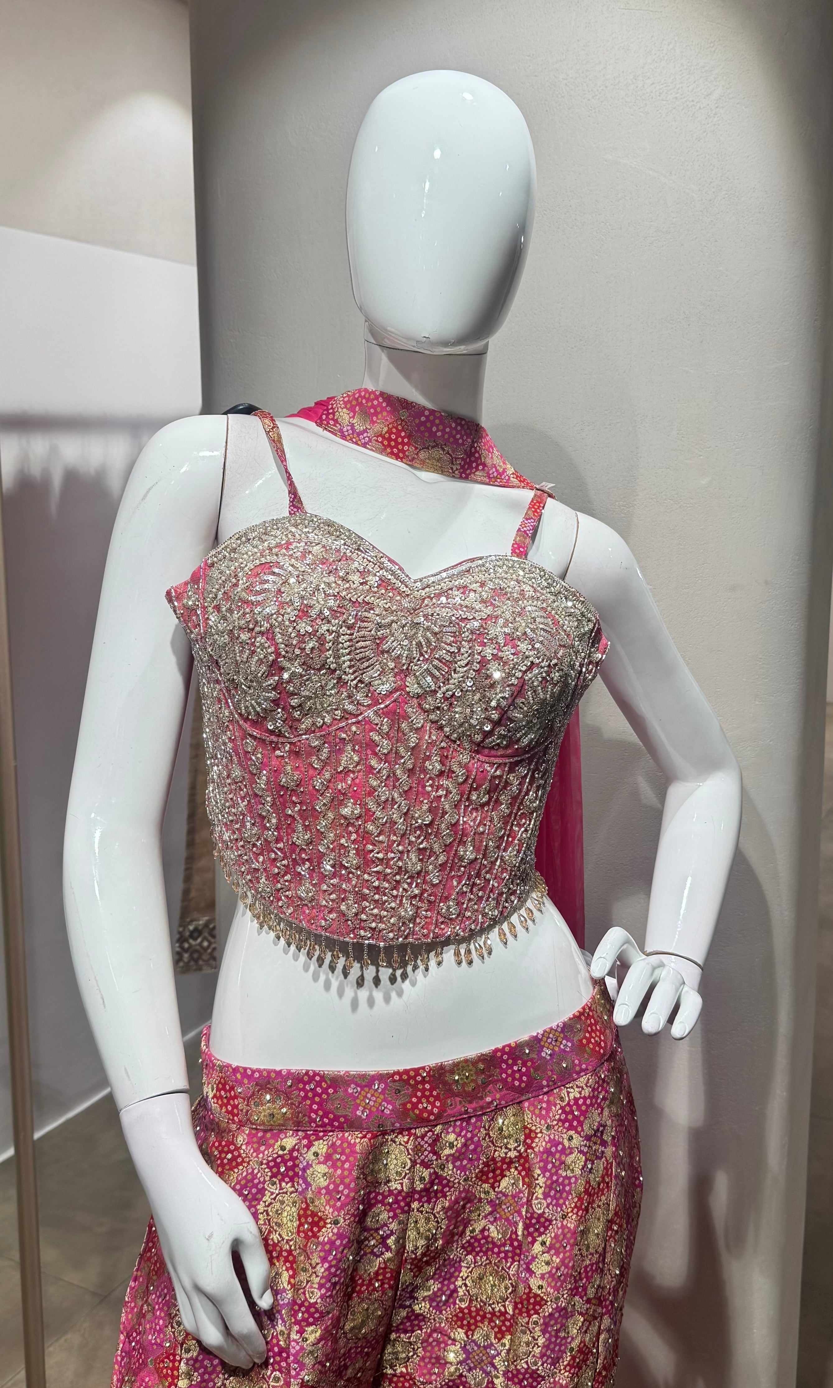 Pink Embroidered Corset & Flared Palazzo set