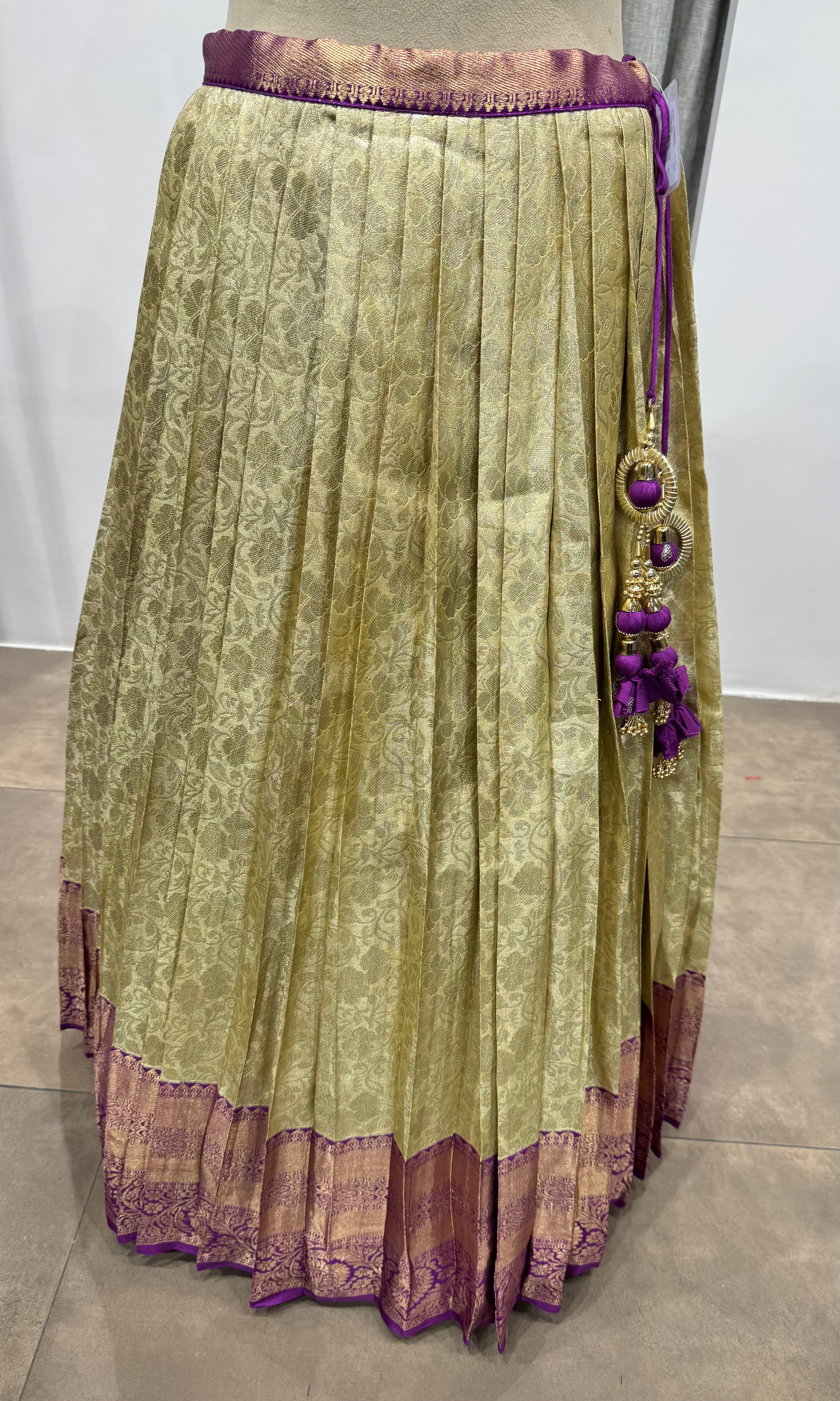 WINE and cream kanjivaram pattu lehenga