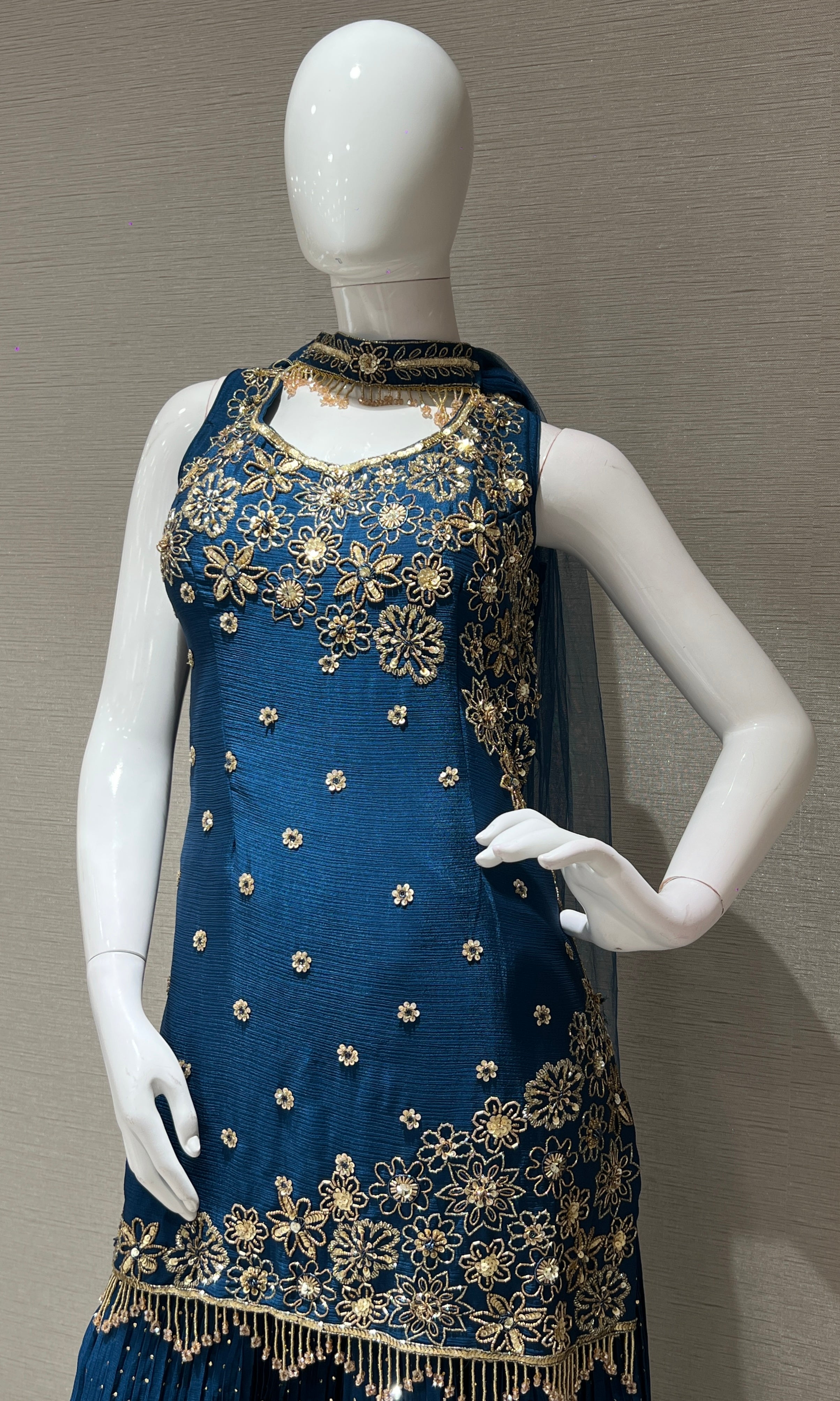 Peacock blue embroidered sharara set