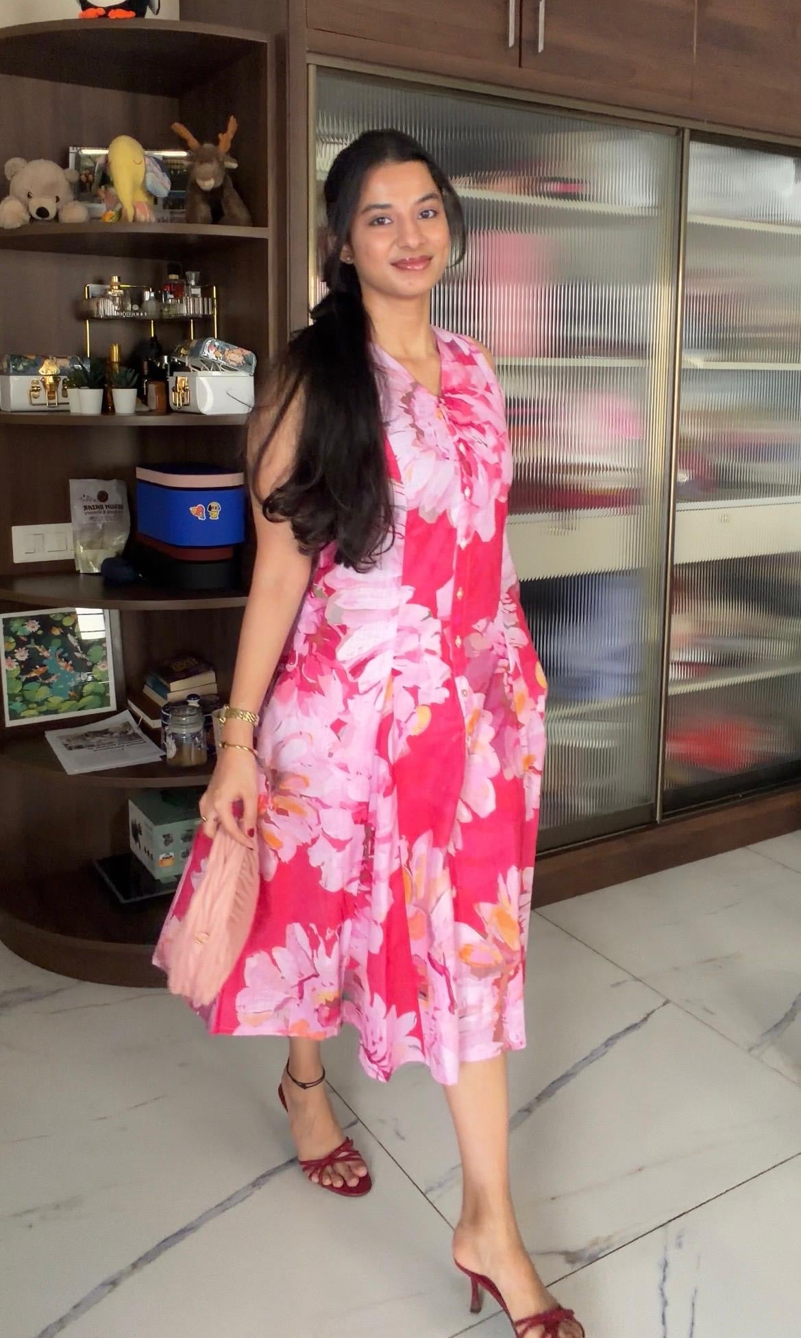 Pink a line floral dress