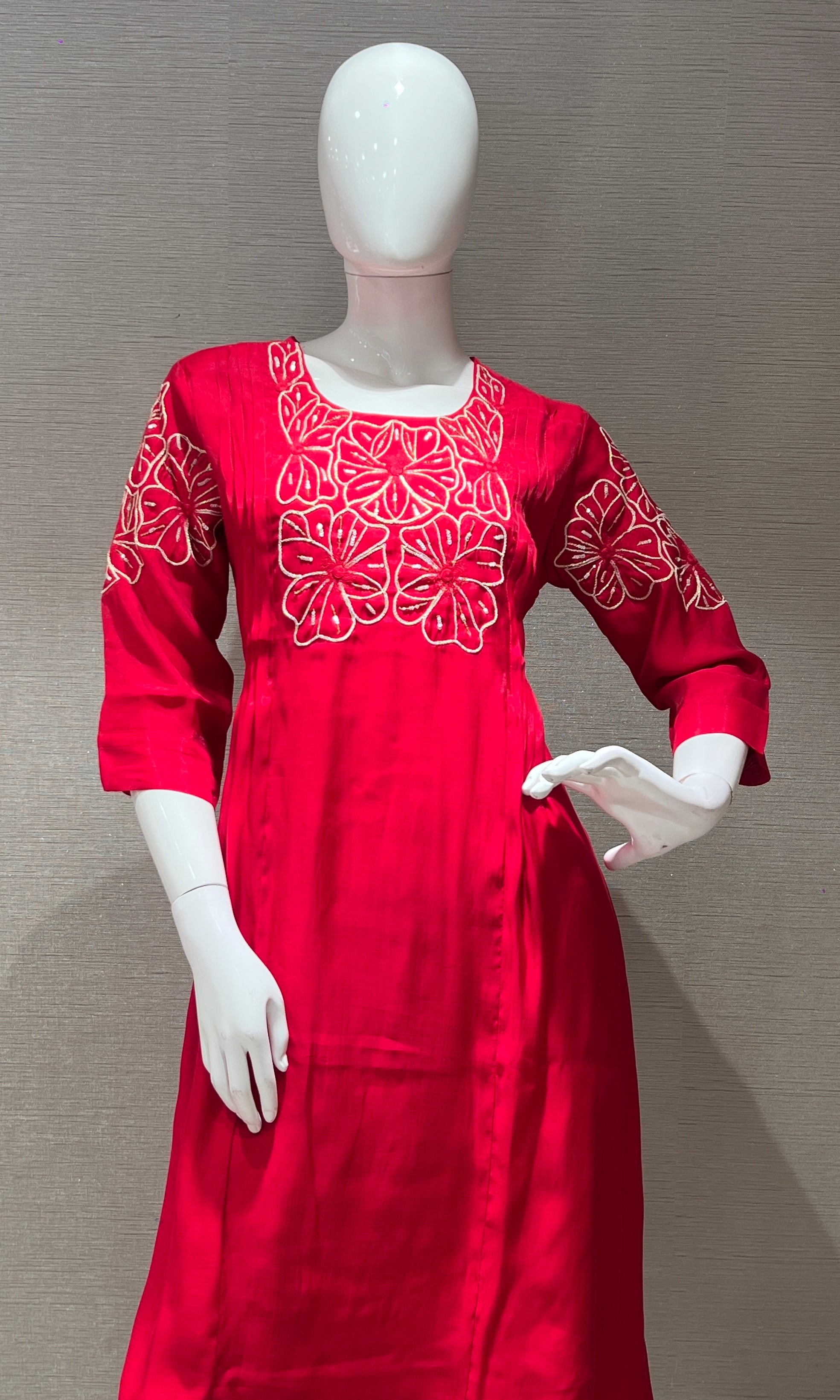 Rani pink FLORAL MUL CHANDERI kurta set