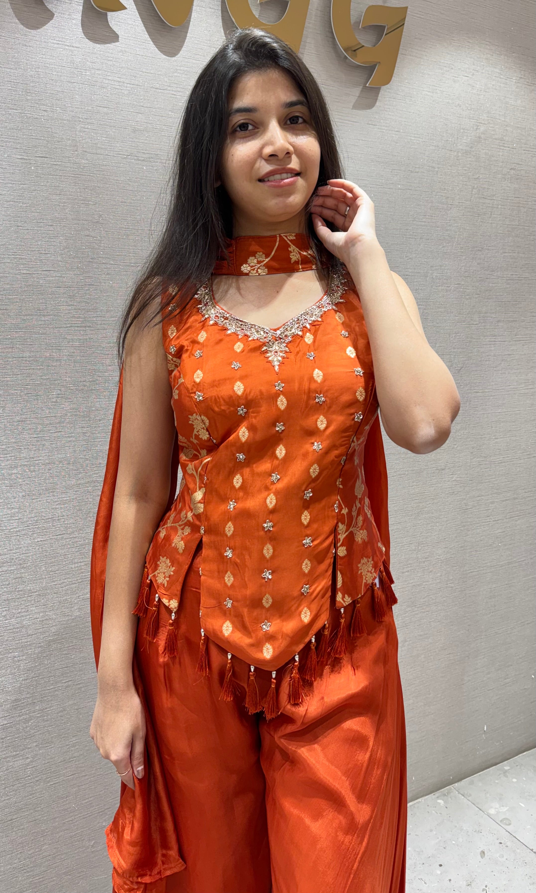 Rust Orange Peplum Palazzo set