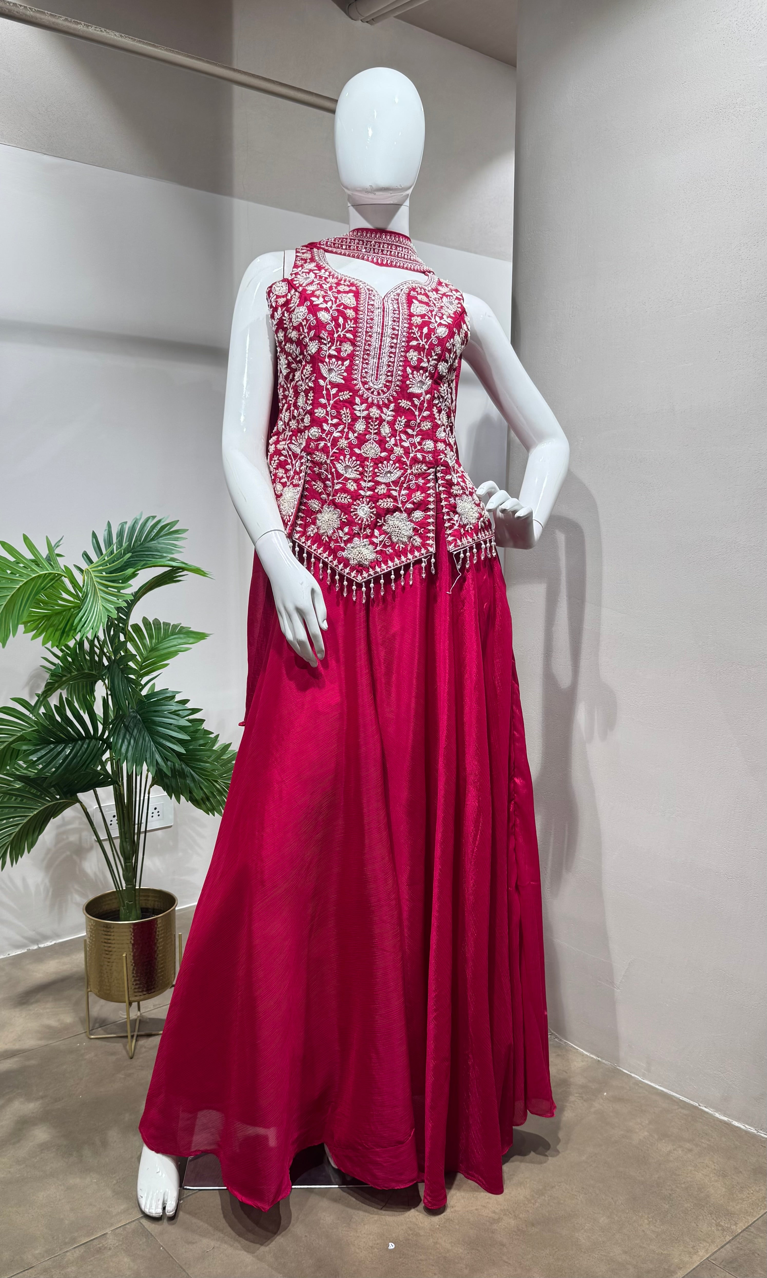 Pink Embroidered Peplum & Palazzo Set