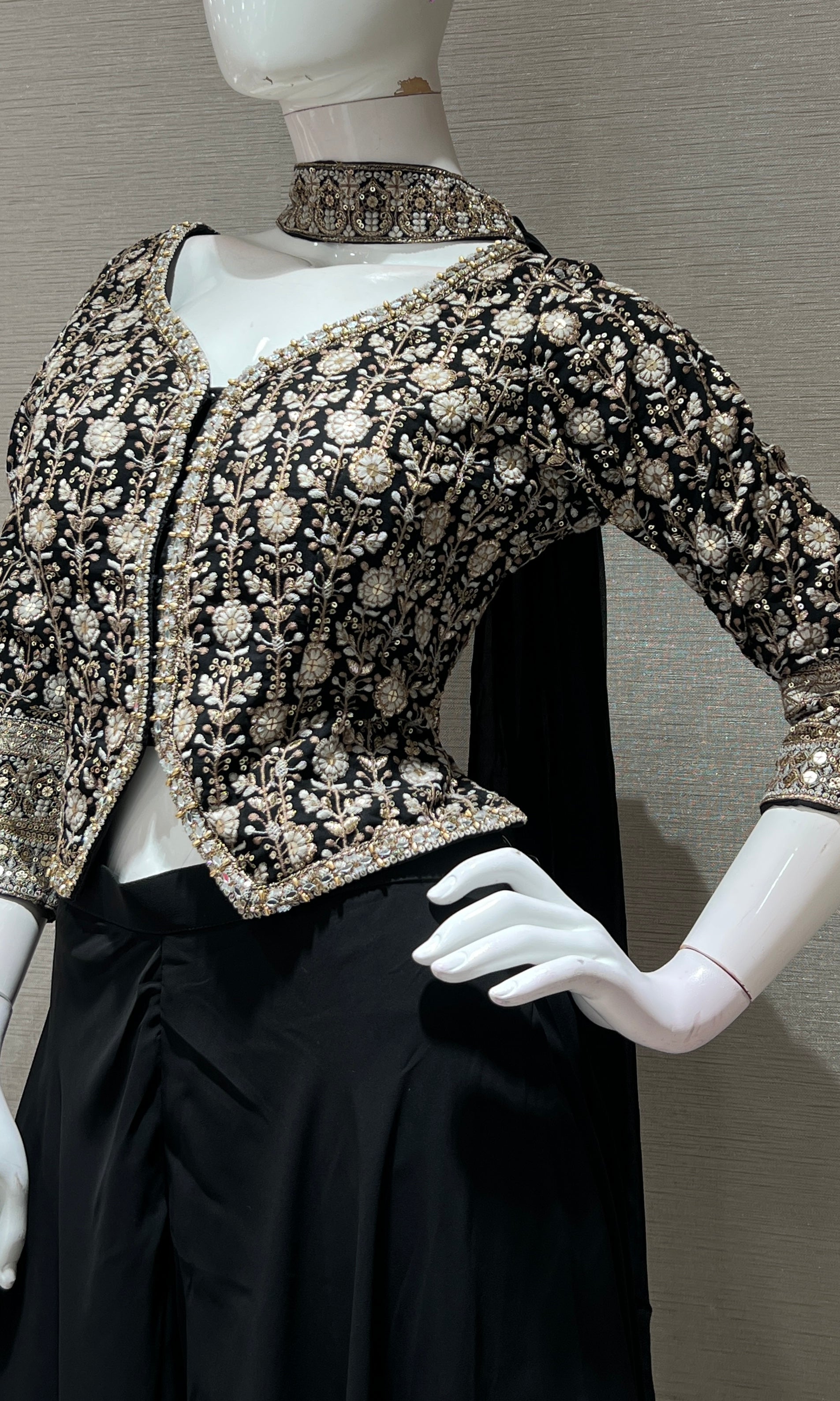 BLACK embroidered jacket PALAZZO SET