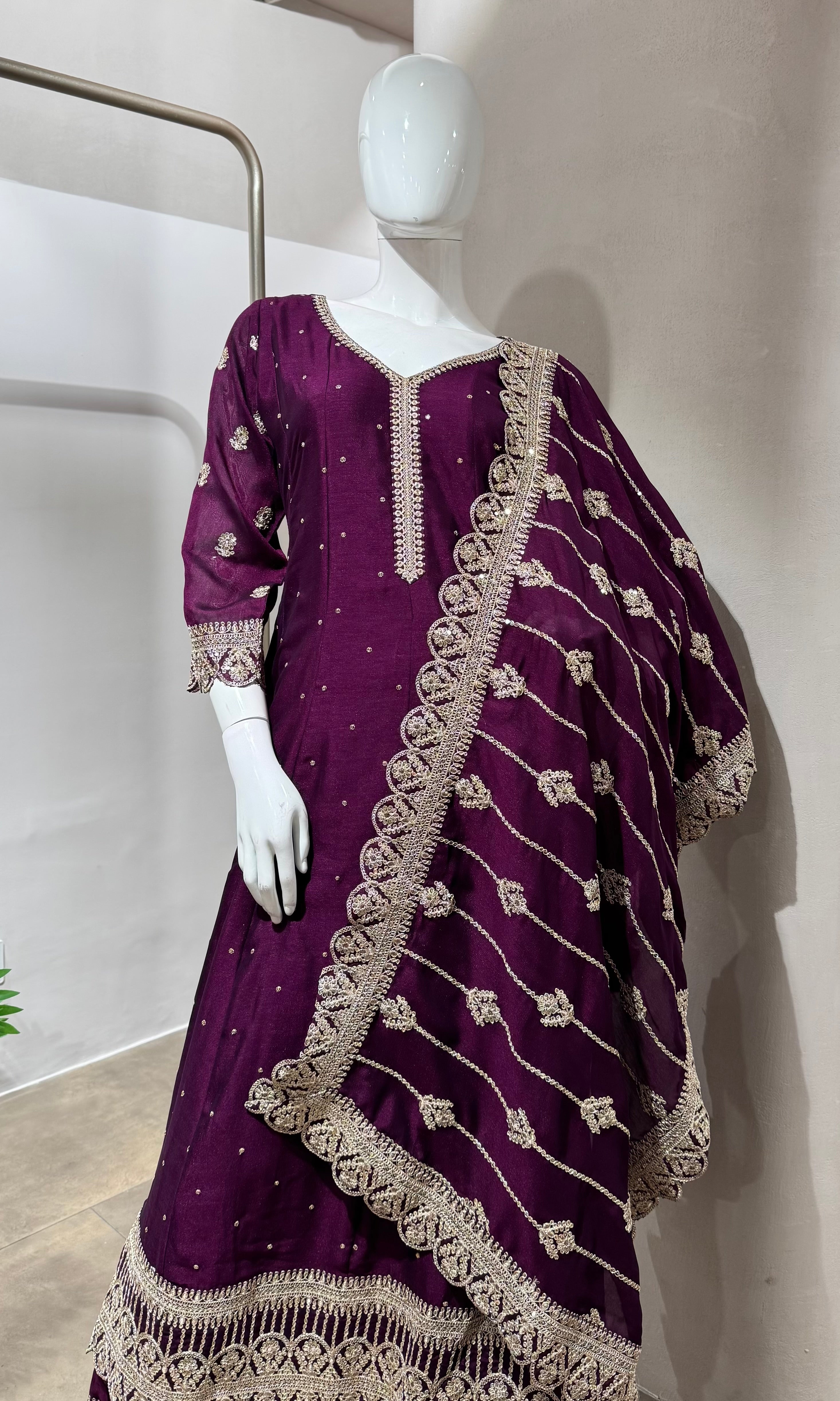 WINE GOLD EMBROIDERY ANARKALI