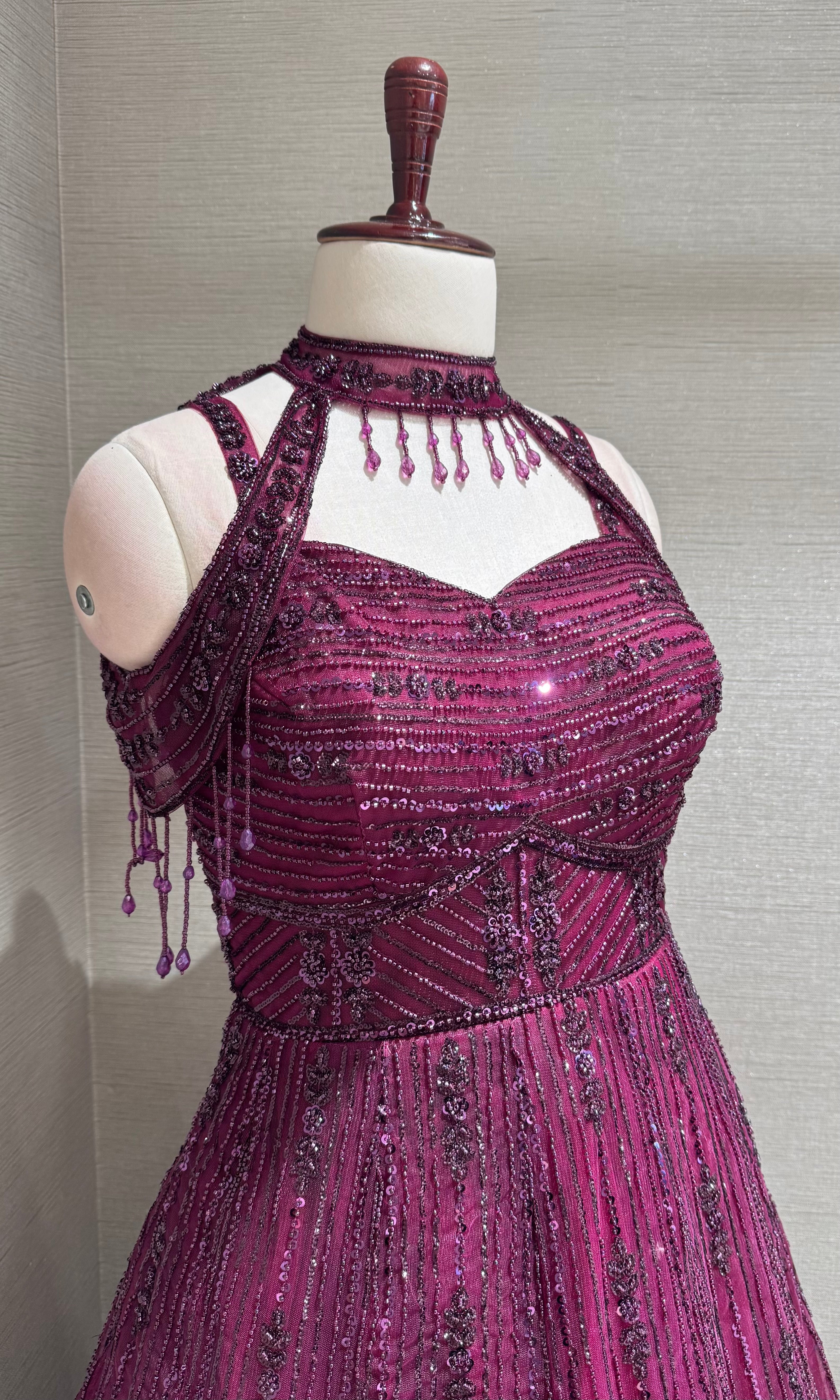 Wine Halter Neck Ballgown