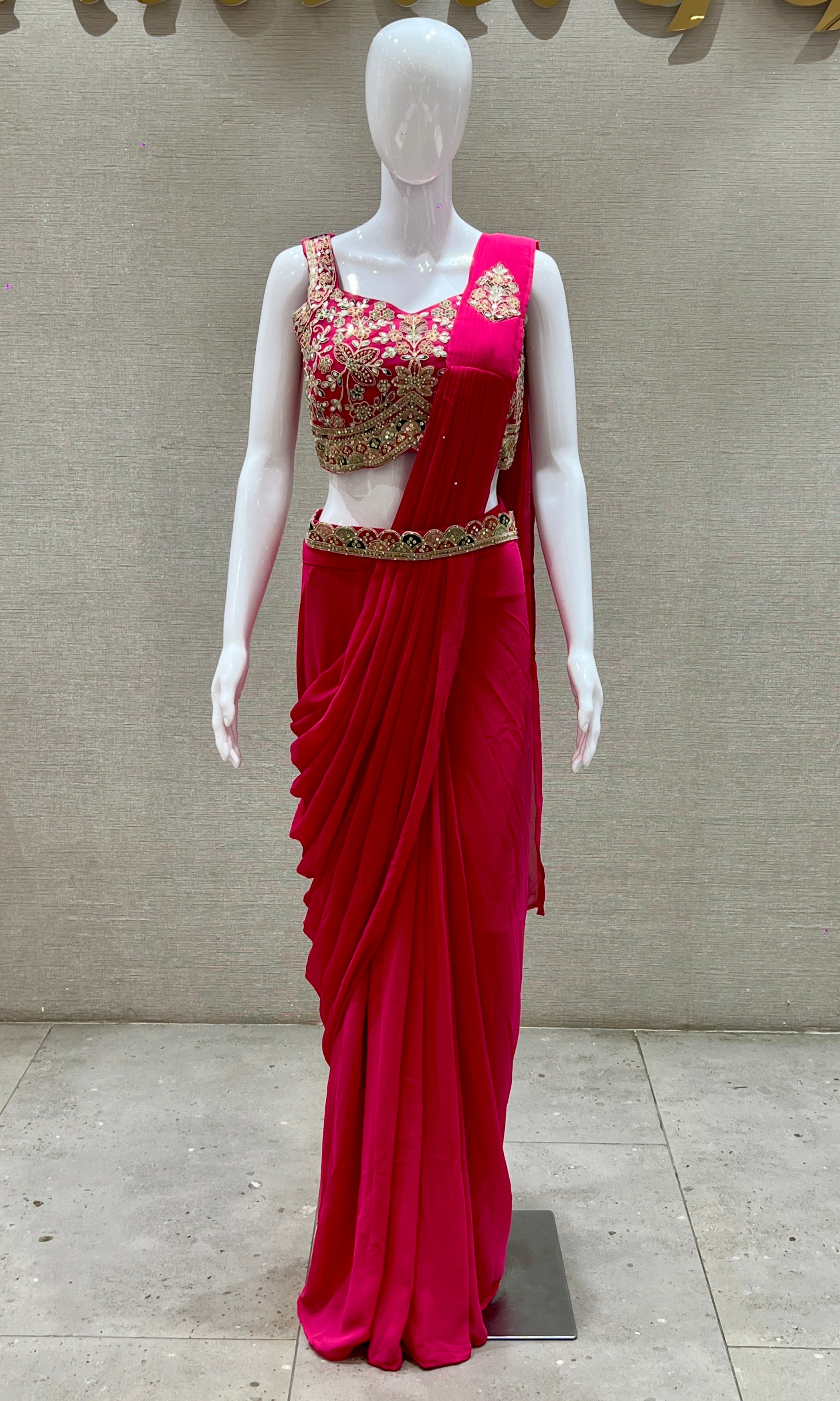 Pink one minute saree