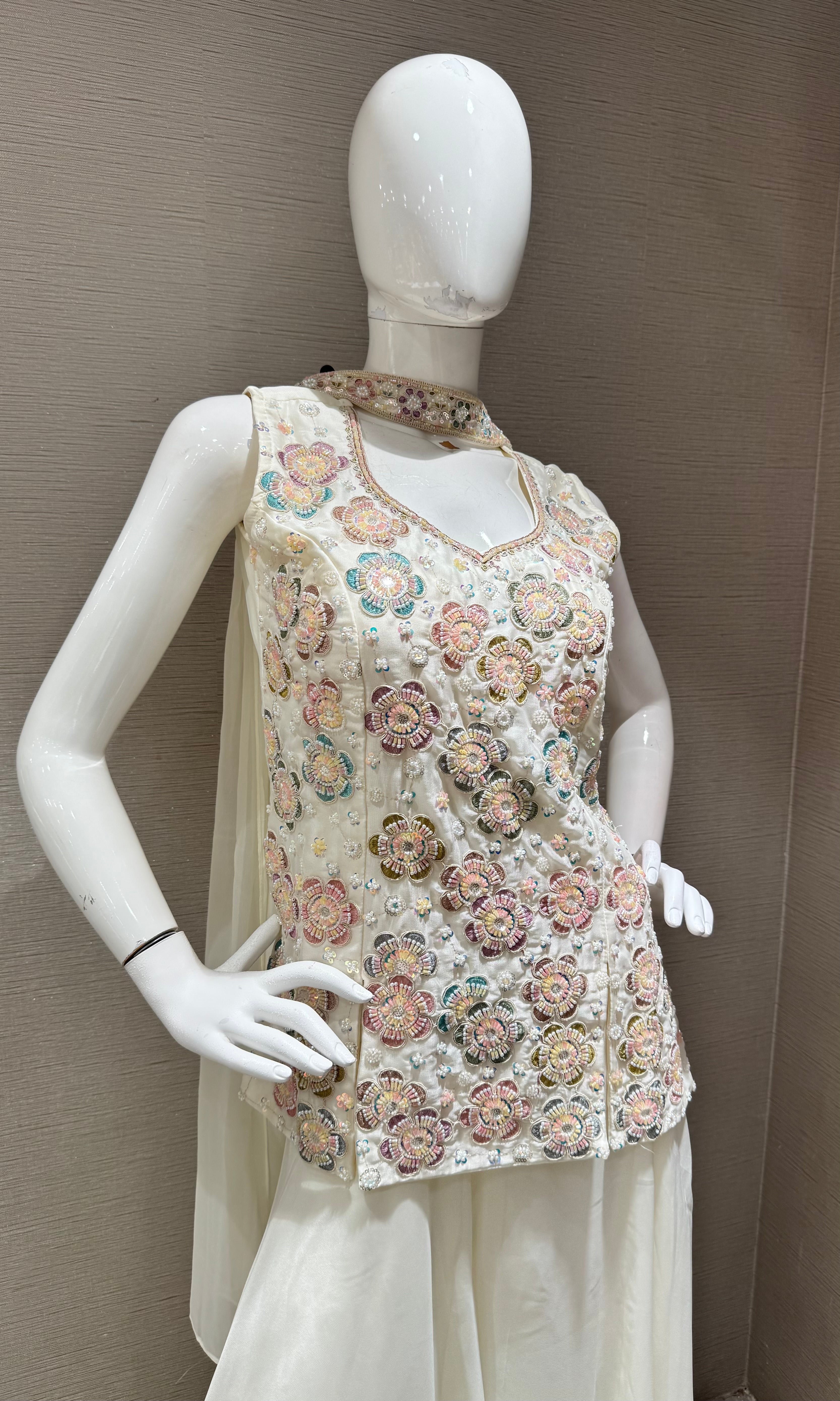 White floral peplum palazzo set