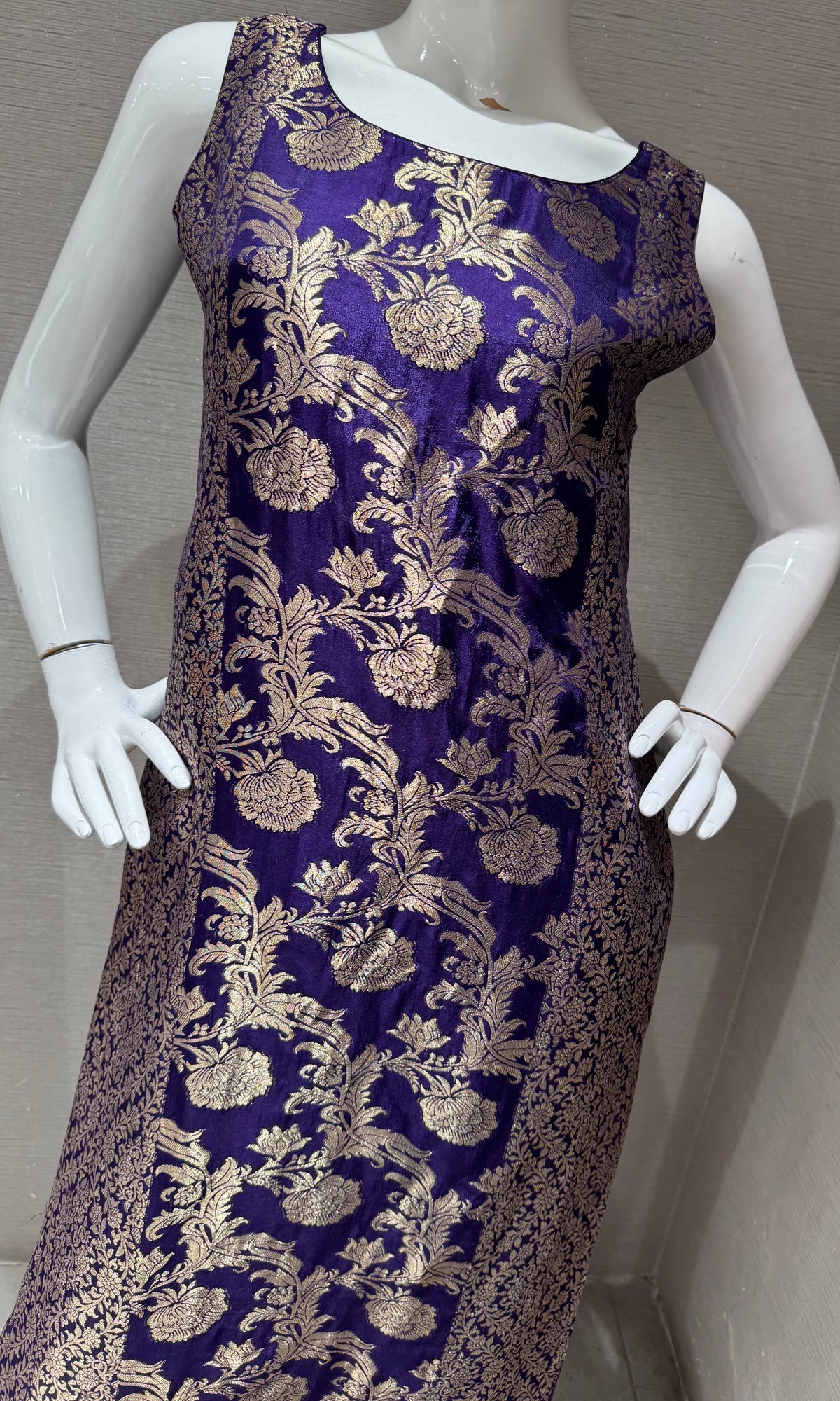 Purple Banarasi Silk Golden Floral Zari kurta set