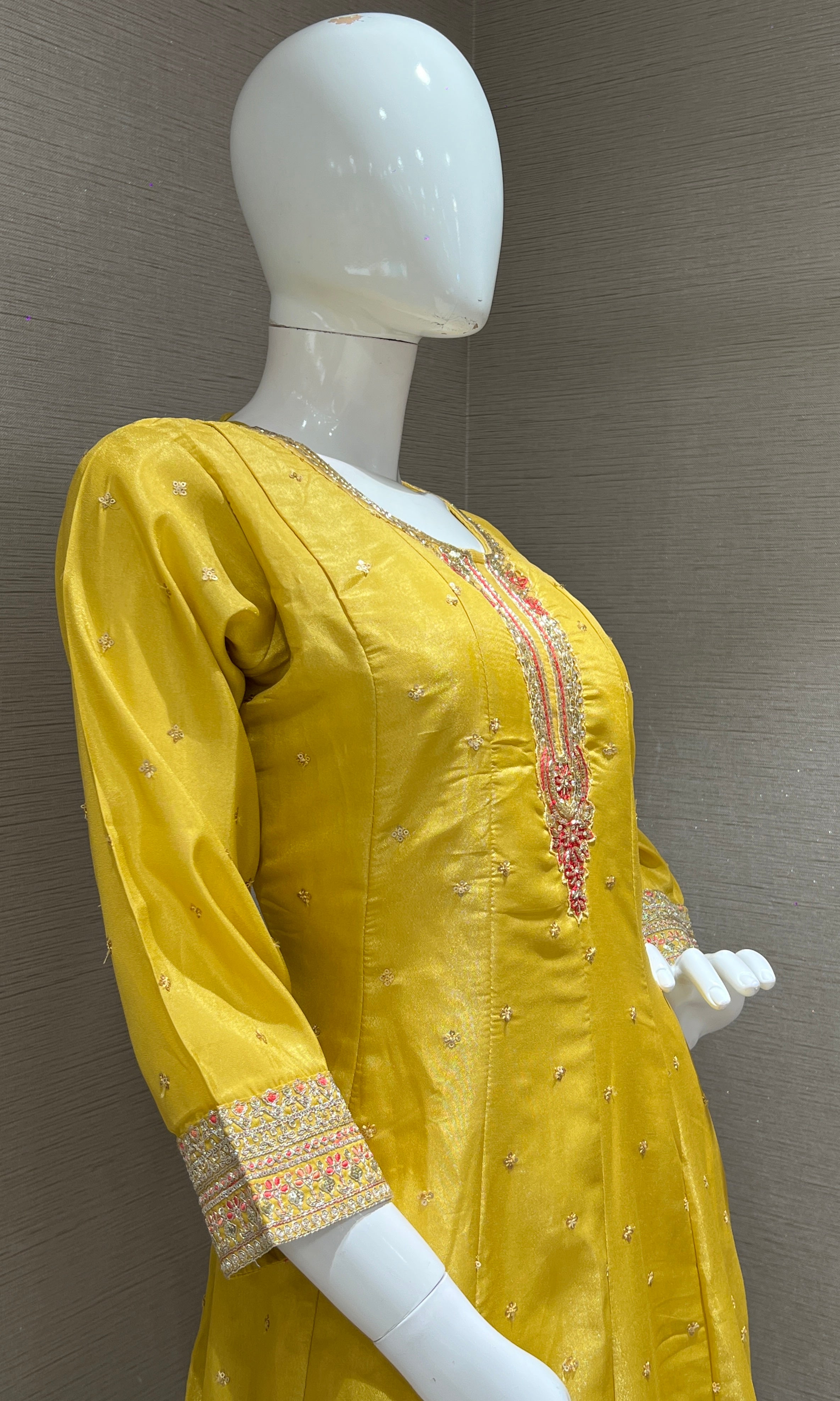 Yellow Long Dress with Floral Dupatta