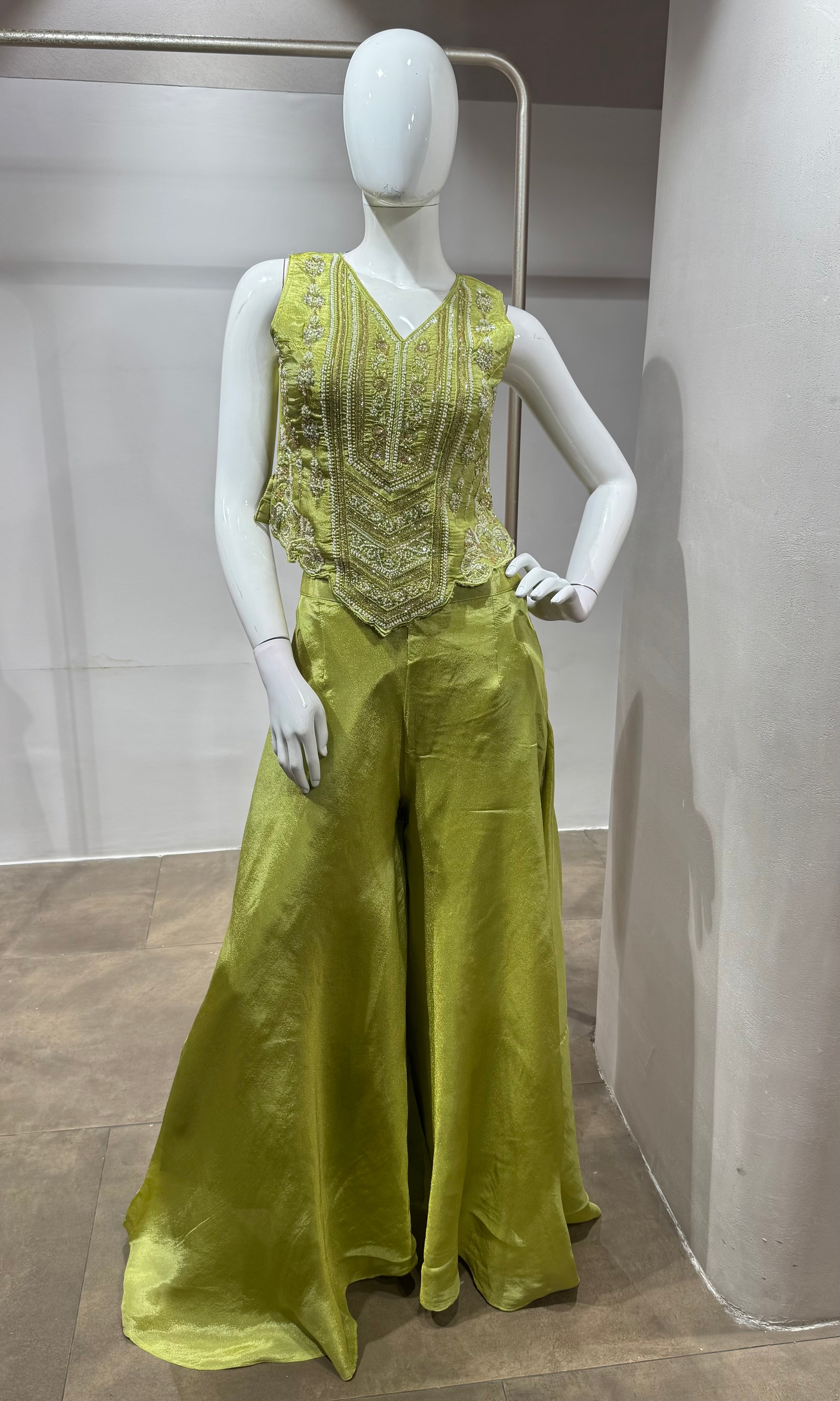 Mehendi Green Tissue Corset Flared Palazzo Set