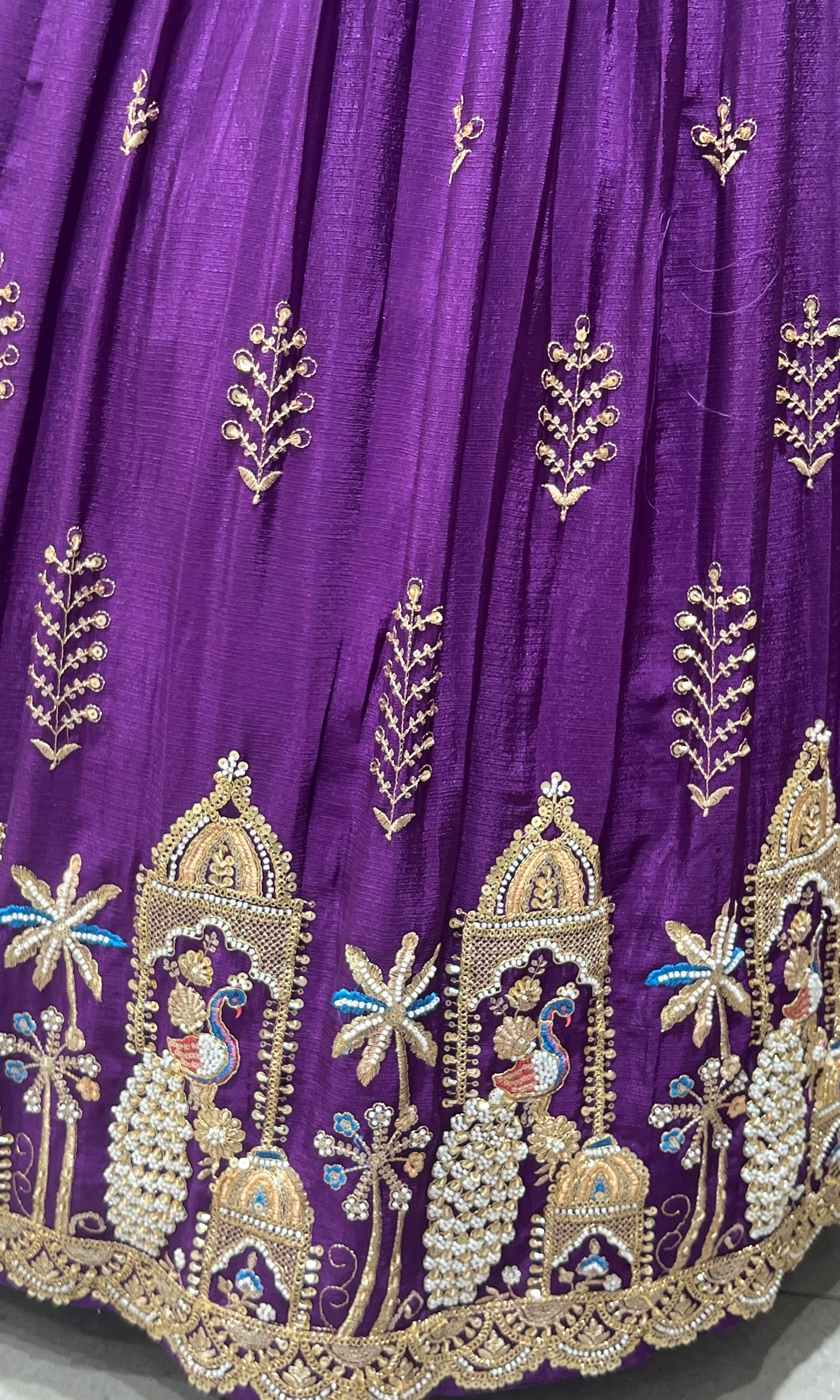 Purple peacock embroidered Lehenga