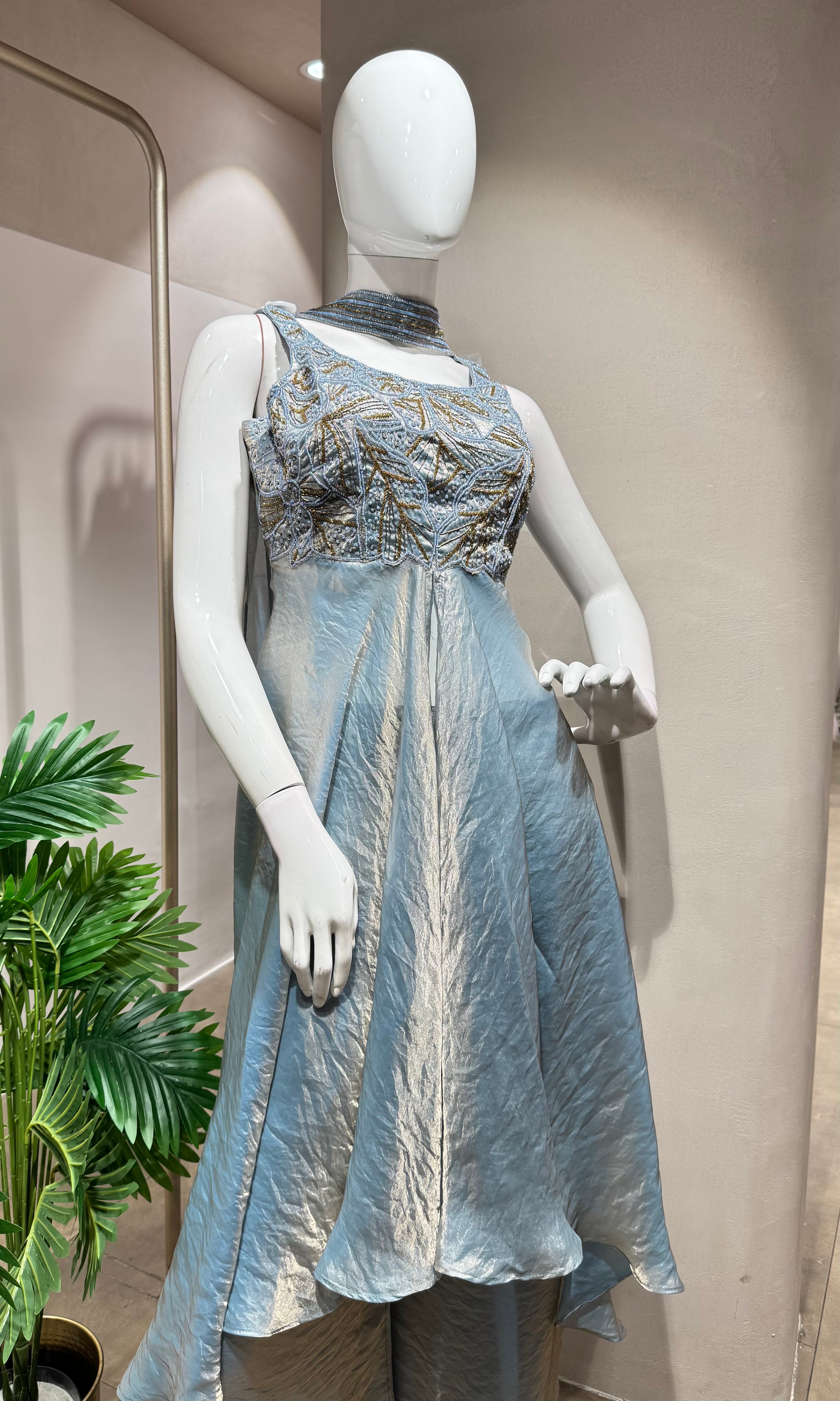 SKY BLUE A LINE SHIMMER TISSUE PALAZZO