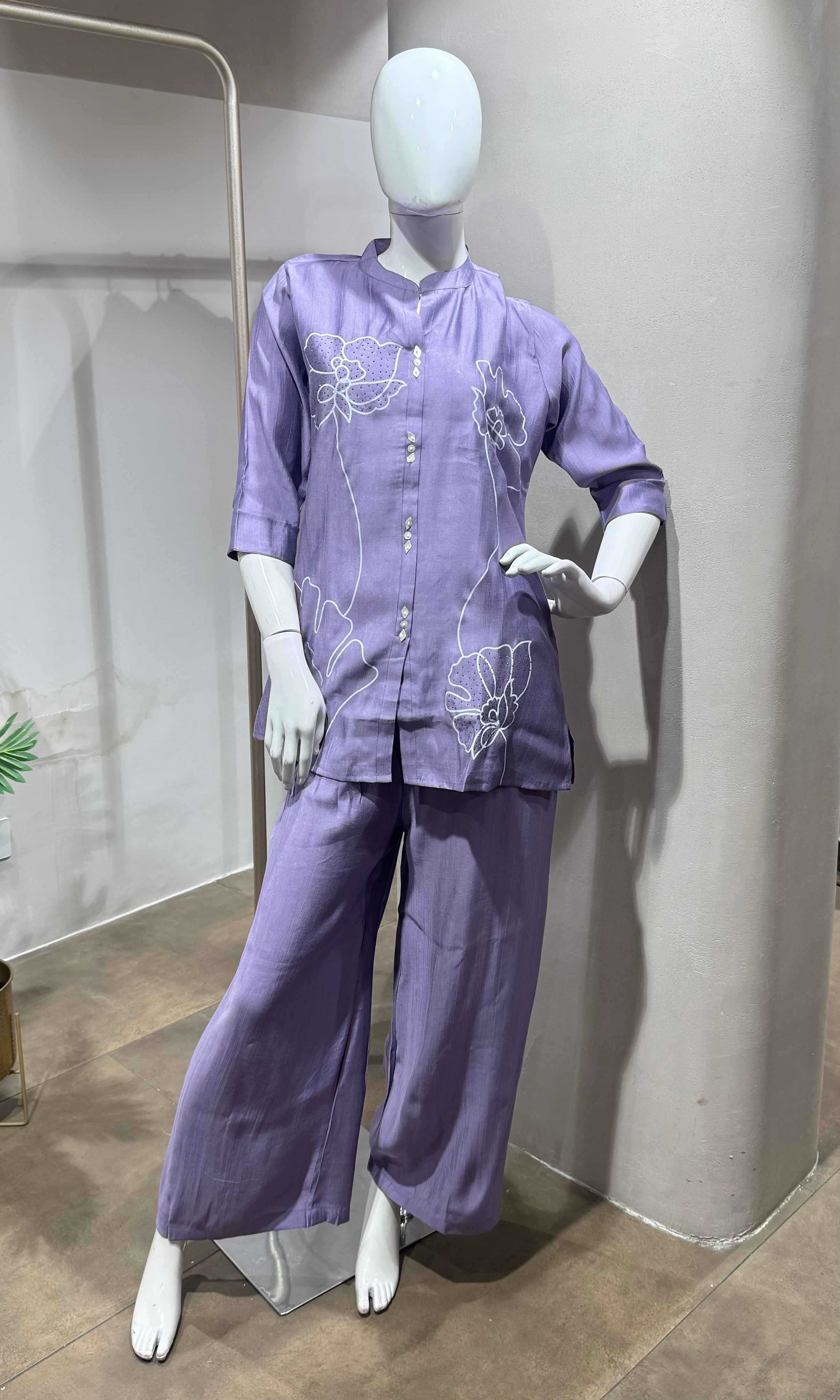 Purple Floral Printed cord set