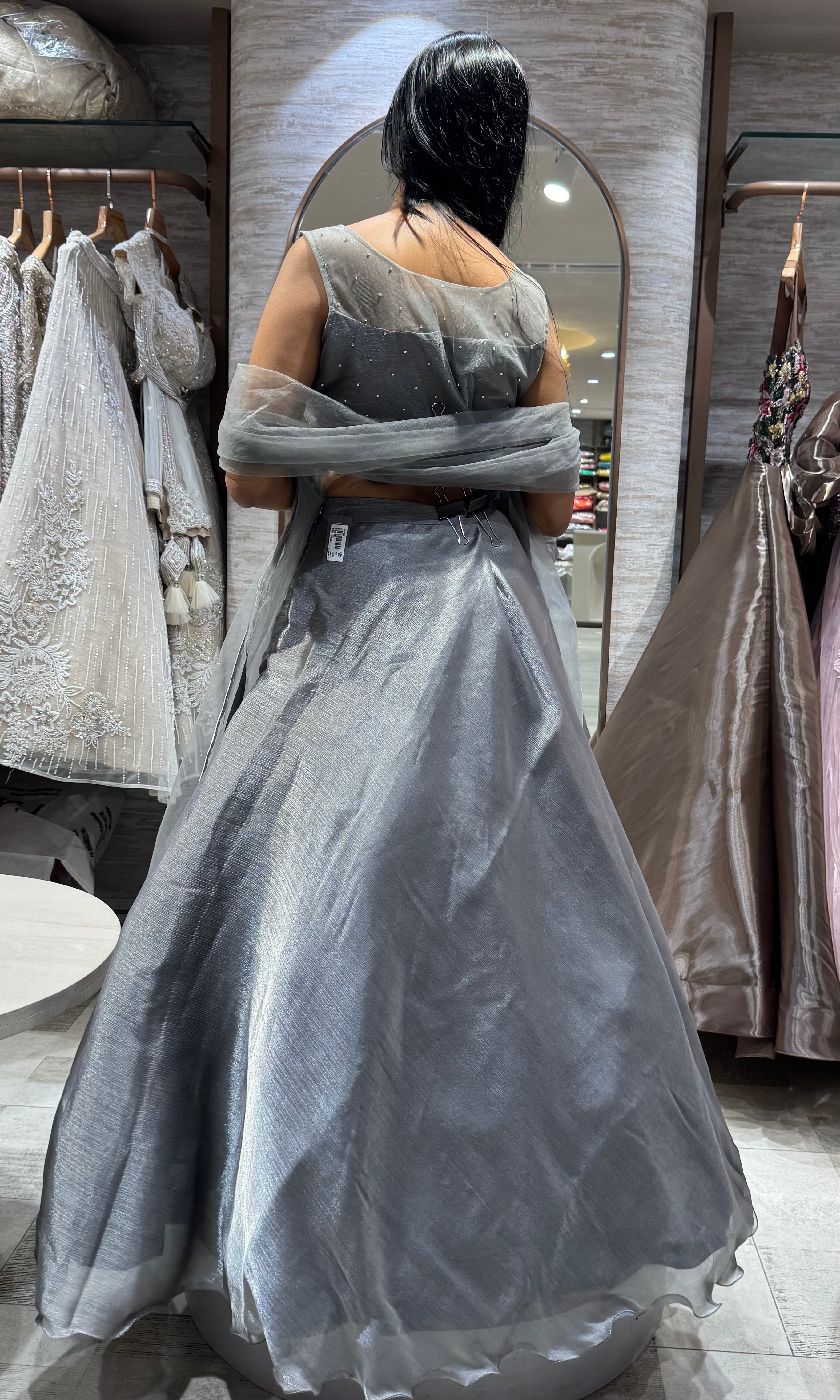 grey sequin embroidered crepe silk lehenga