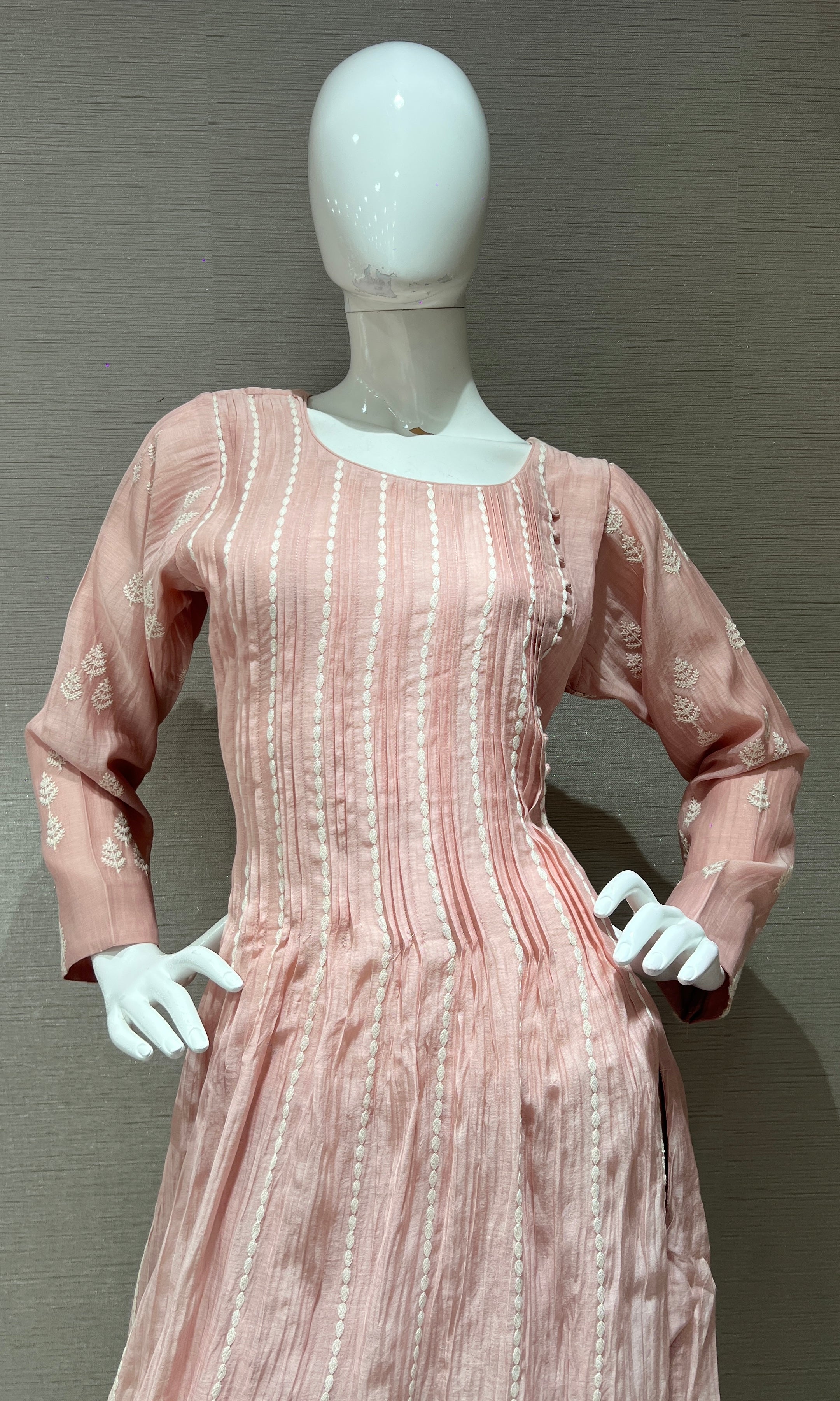Pink Embroidered Stripes Anarkali Set