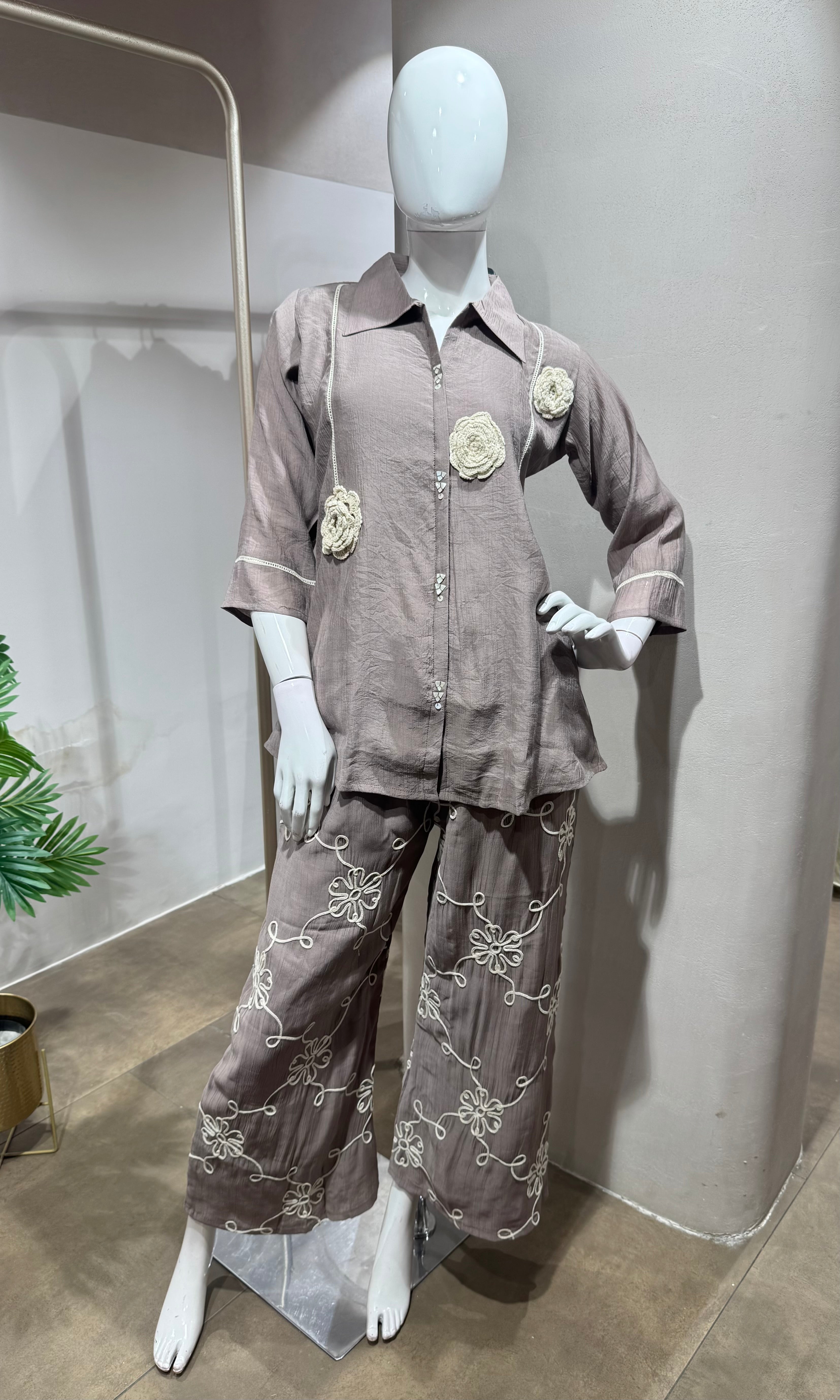 BEIGE BLOSSOM SHIRT CORD SET