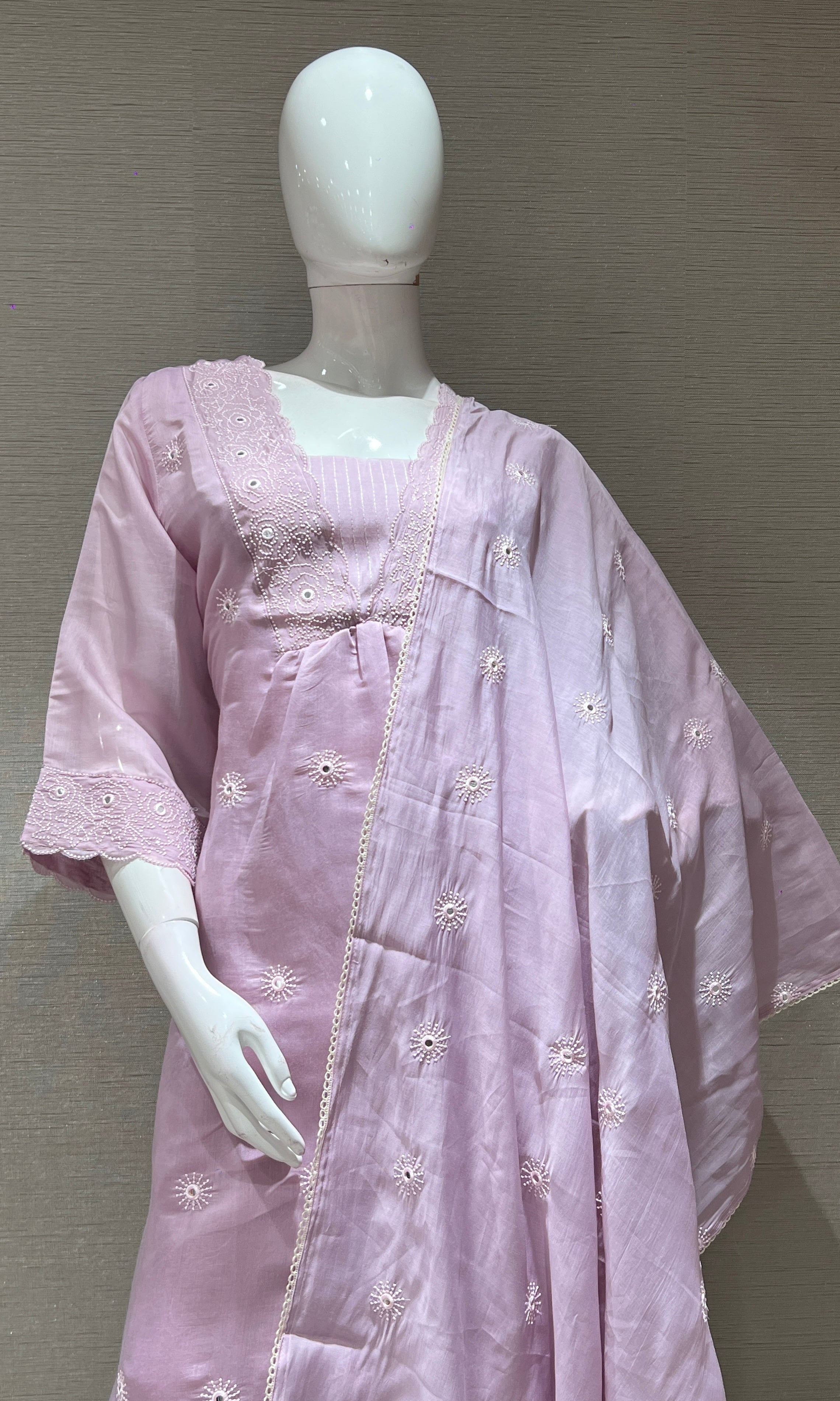 LAVENDER silk embroidered KURTA SET