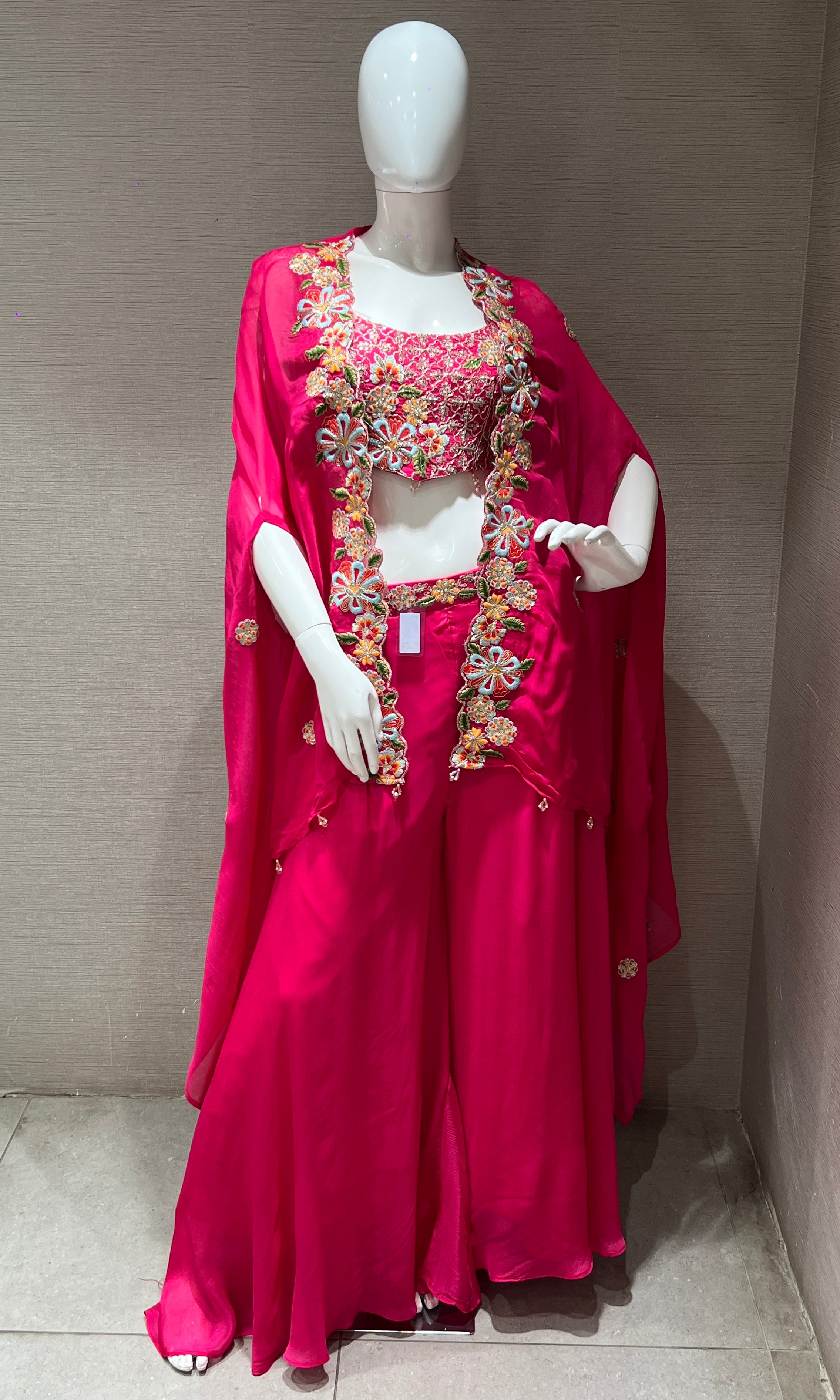 Pink palazzo with cape