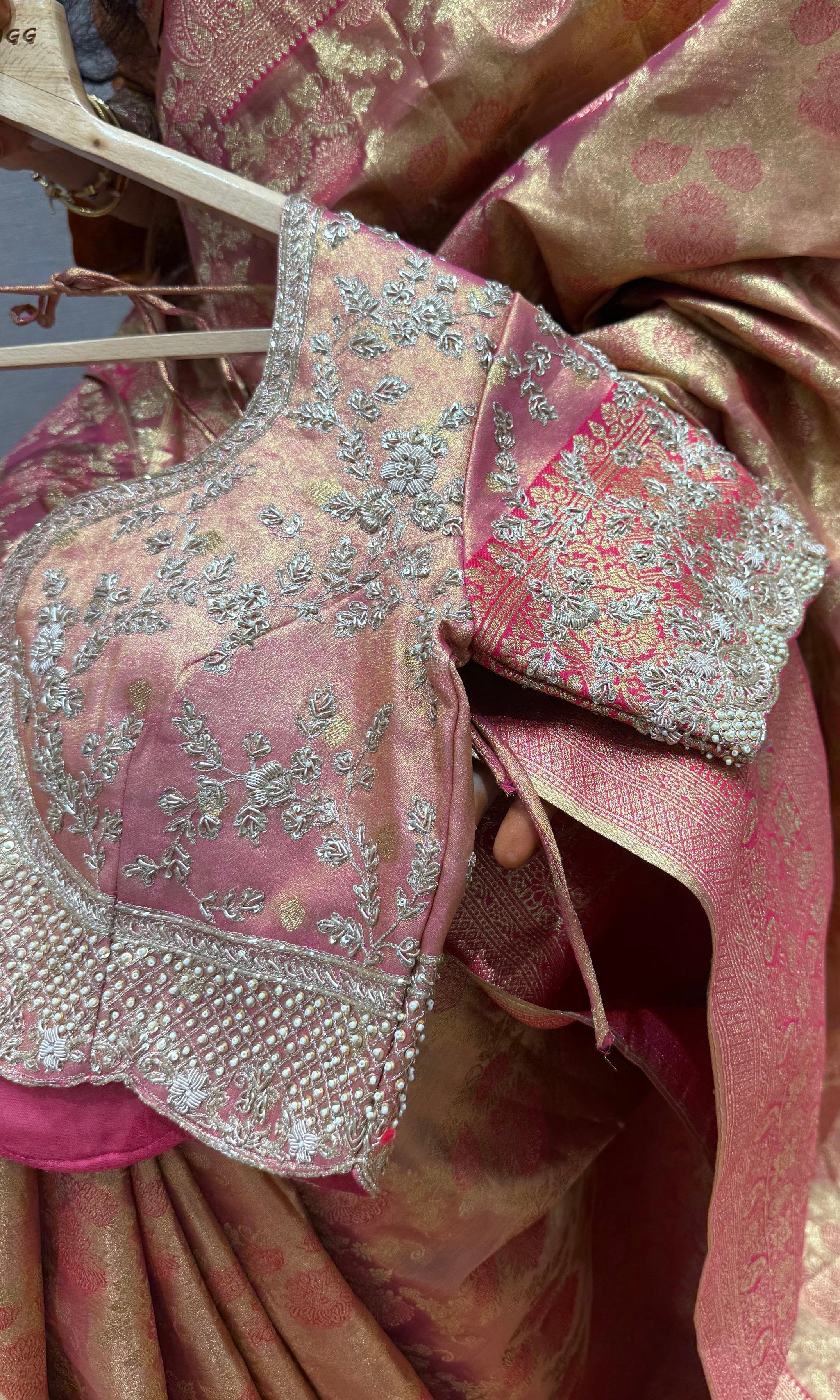 Pink saree with ready blouse