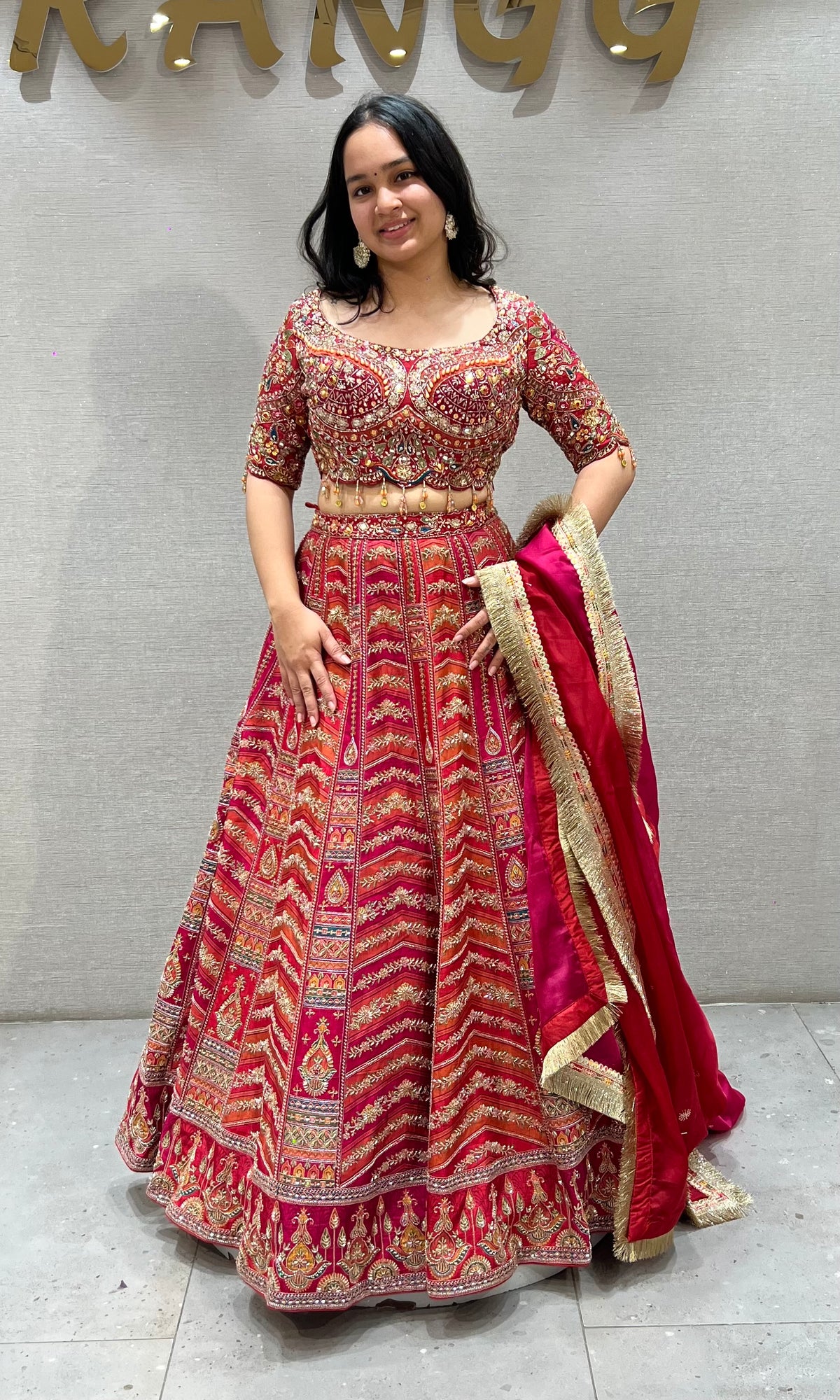 Red Multi Brocade Lehenga with Heavily Embroidered Choli Set