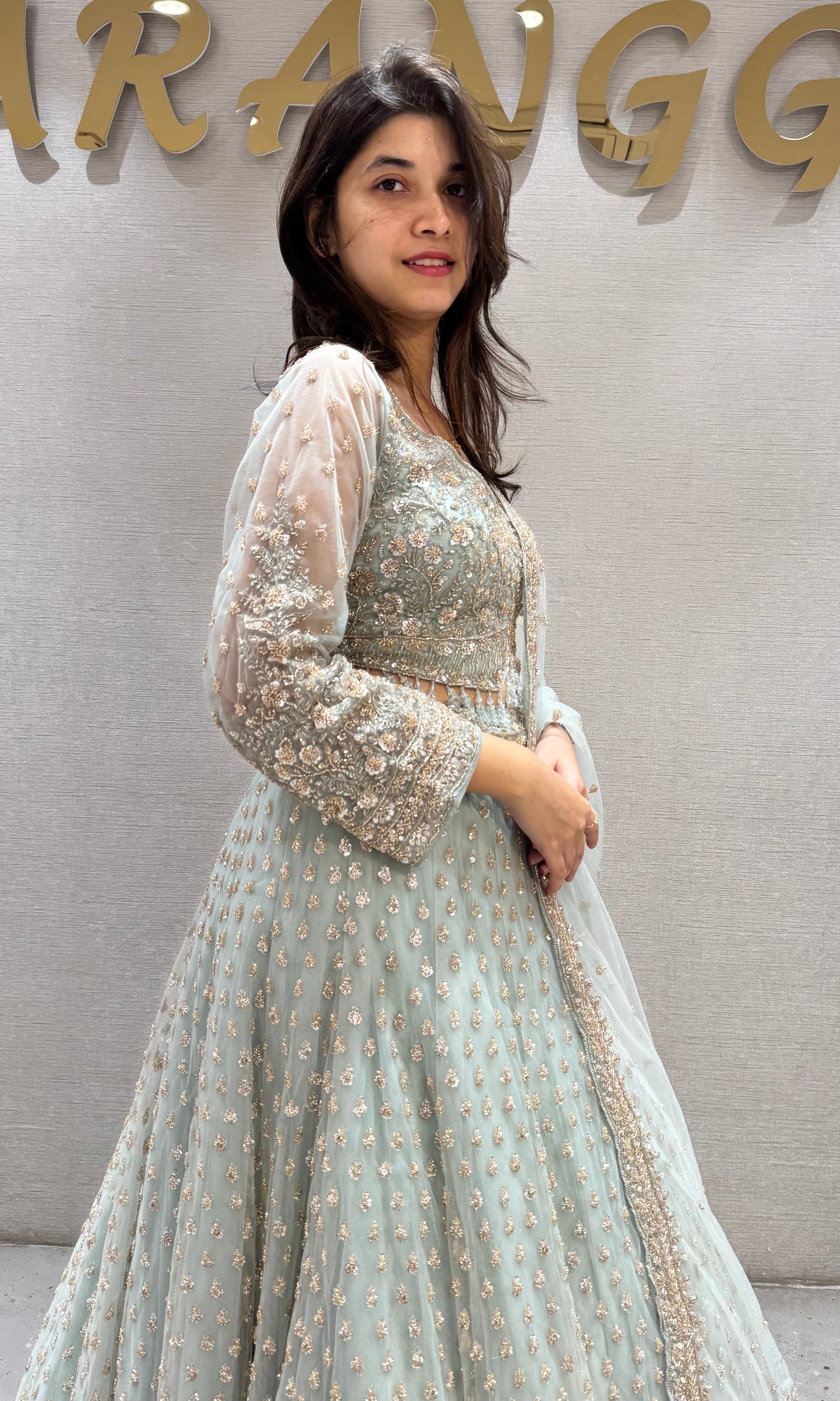 Green intricate embroidered Lehenga