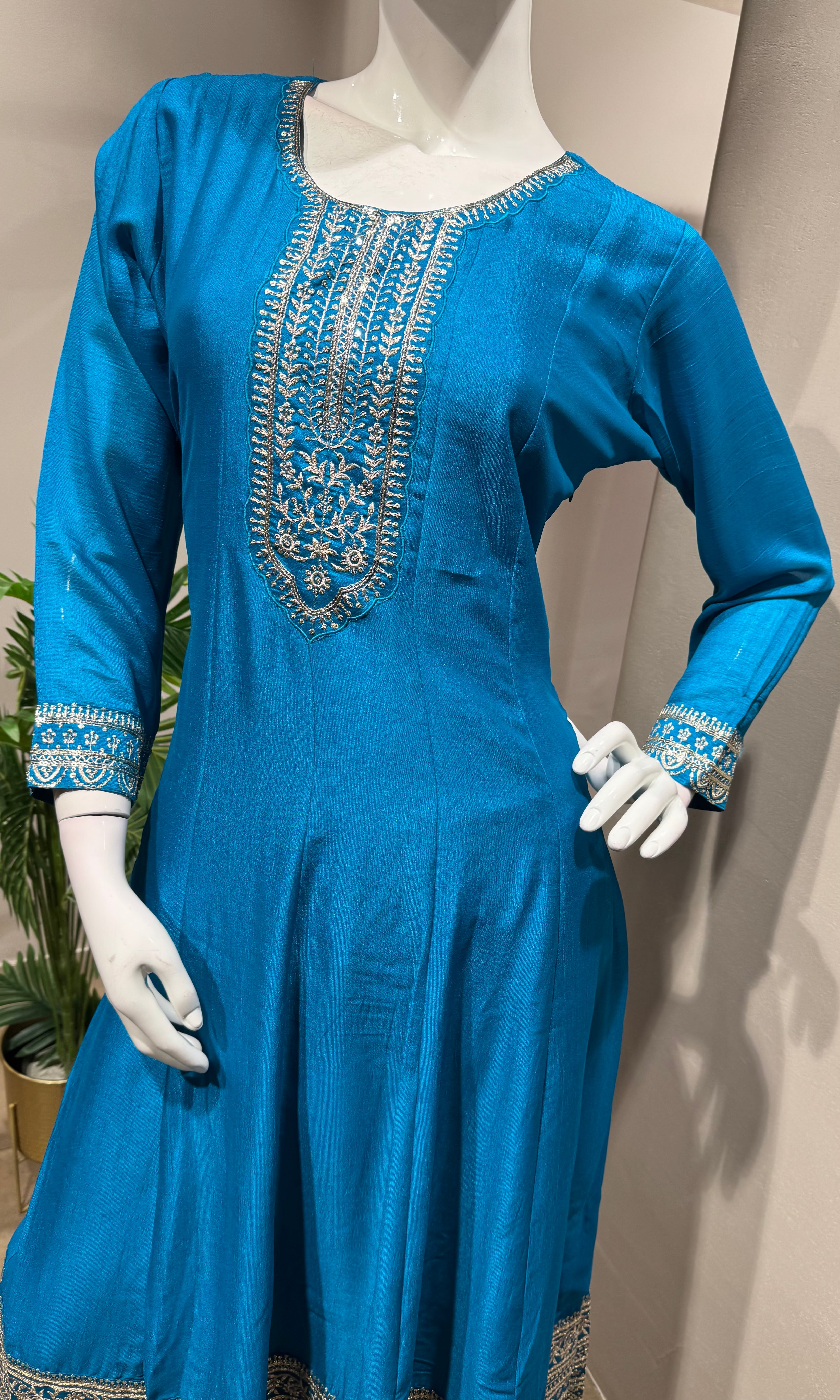RAMA Blue Embroidered Anarkali Set