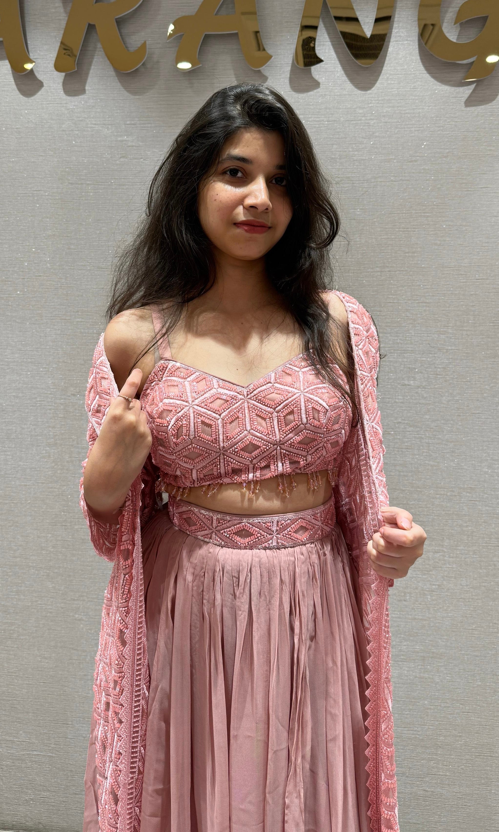 Blush Pink Garden lehenga with Long Jacket