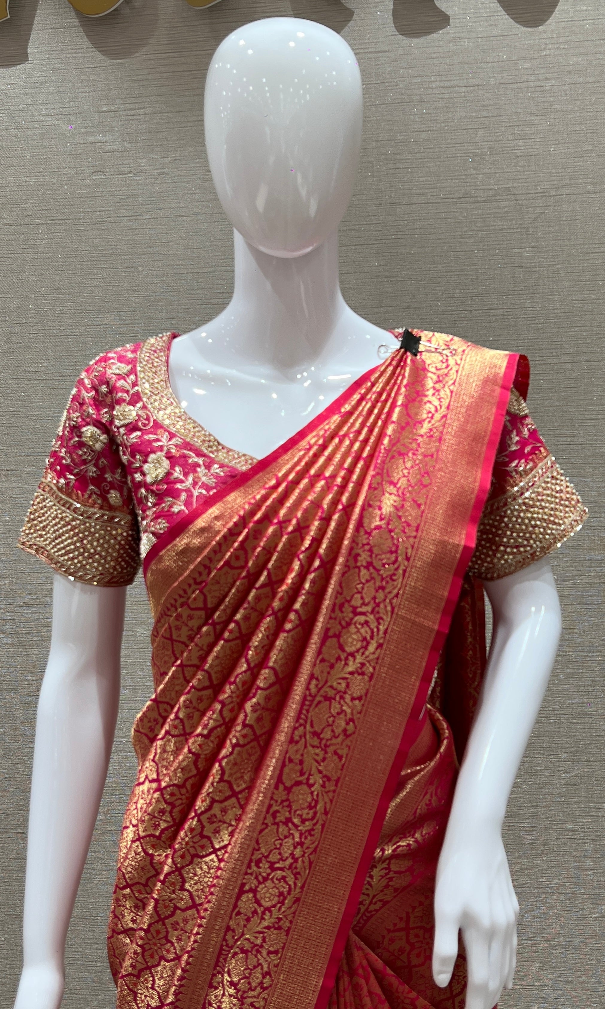 Rani pink saree with ready blouse